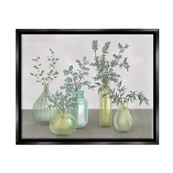 Stupell Industries Plants In Vases Neutral Grey Design Jet Black Framed Floating Canvas Wall Art, 16x20, by Ziwei Li