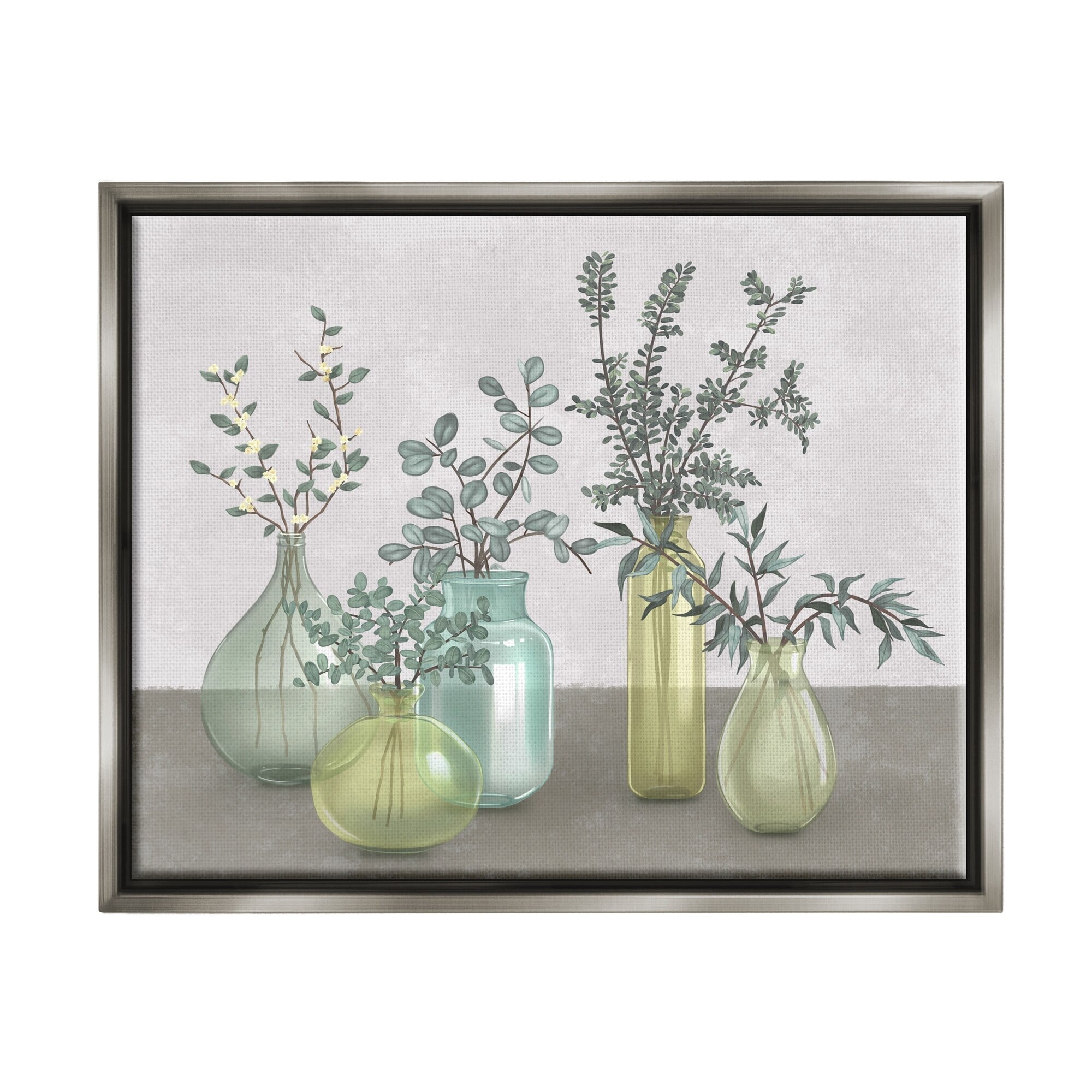 Stupell Industries Plants In Vases Neutral Grey Design Luster Gray Framed Floating Canvas Wall Art, 24x30, by Ziwei Li