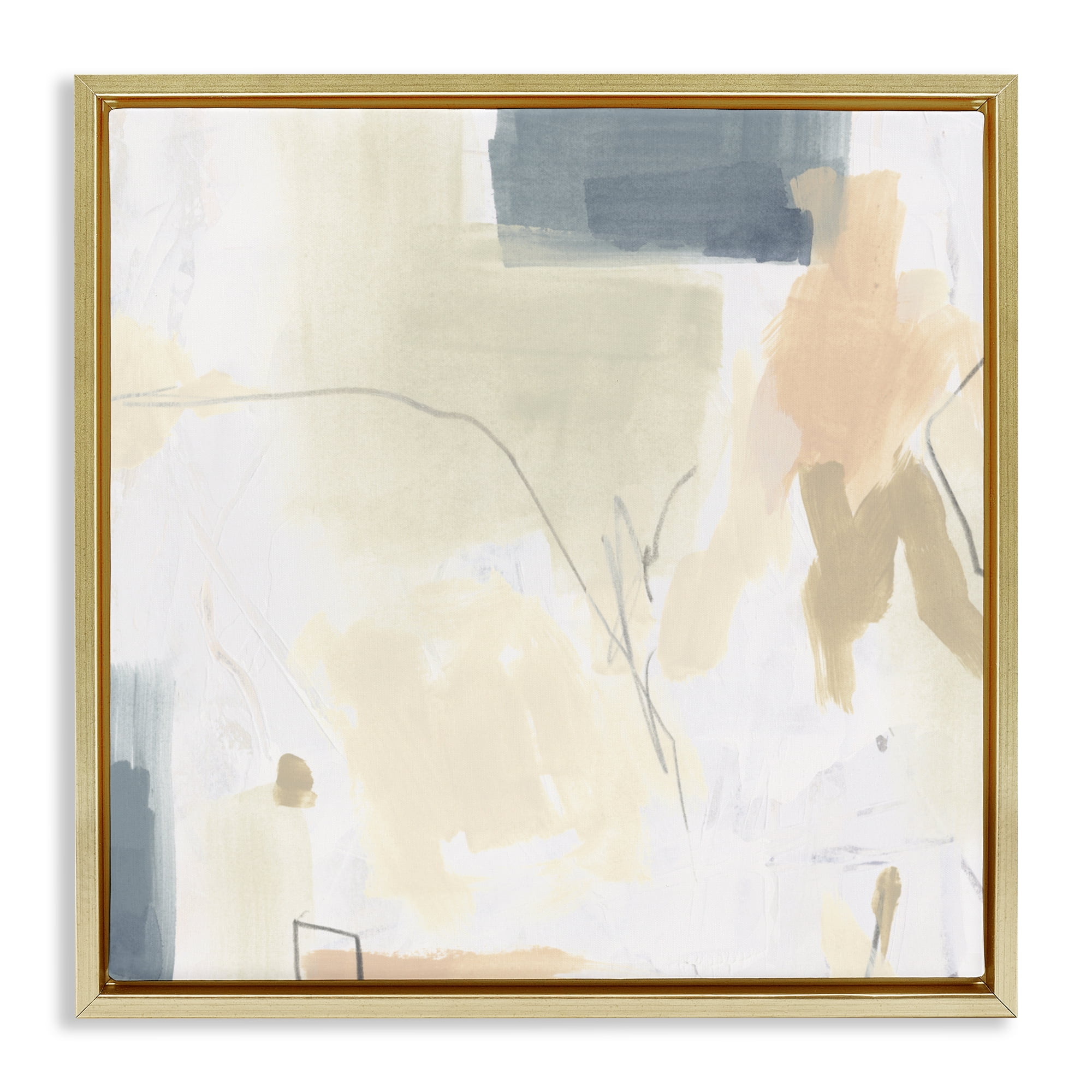 Stupell Industries Plaster Line Abstract Gold Framed Floater Canvas Wall Art, design by June Erica Vess