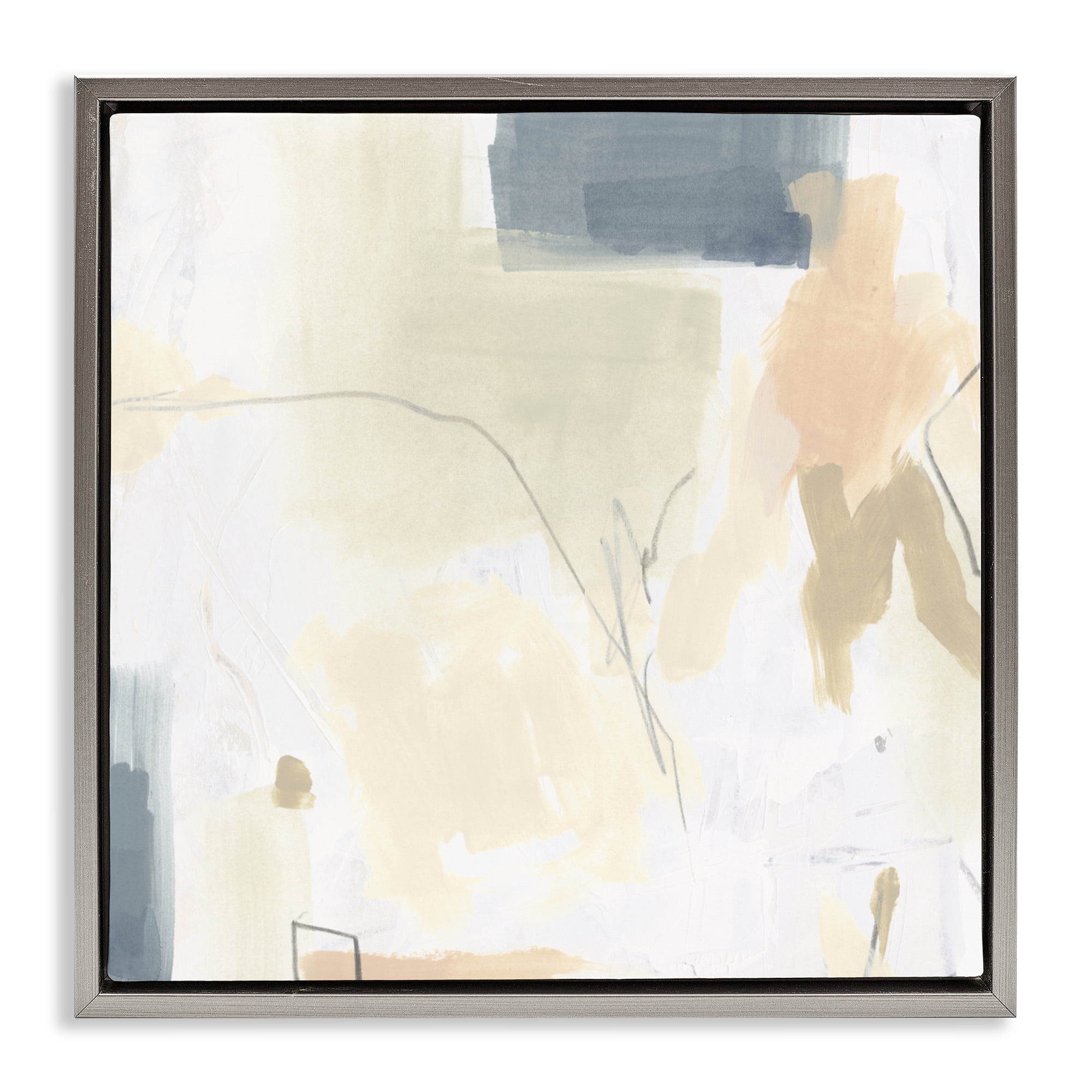 Stupell Industries Plaster Line Abstract Gray Framed Floater Canvas Wall Art, design by June Erica Vess