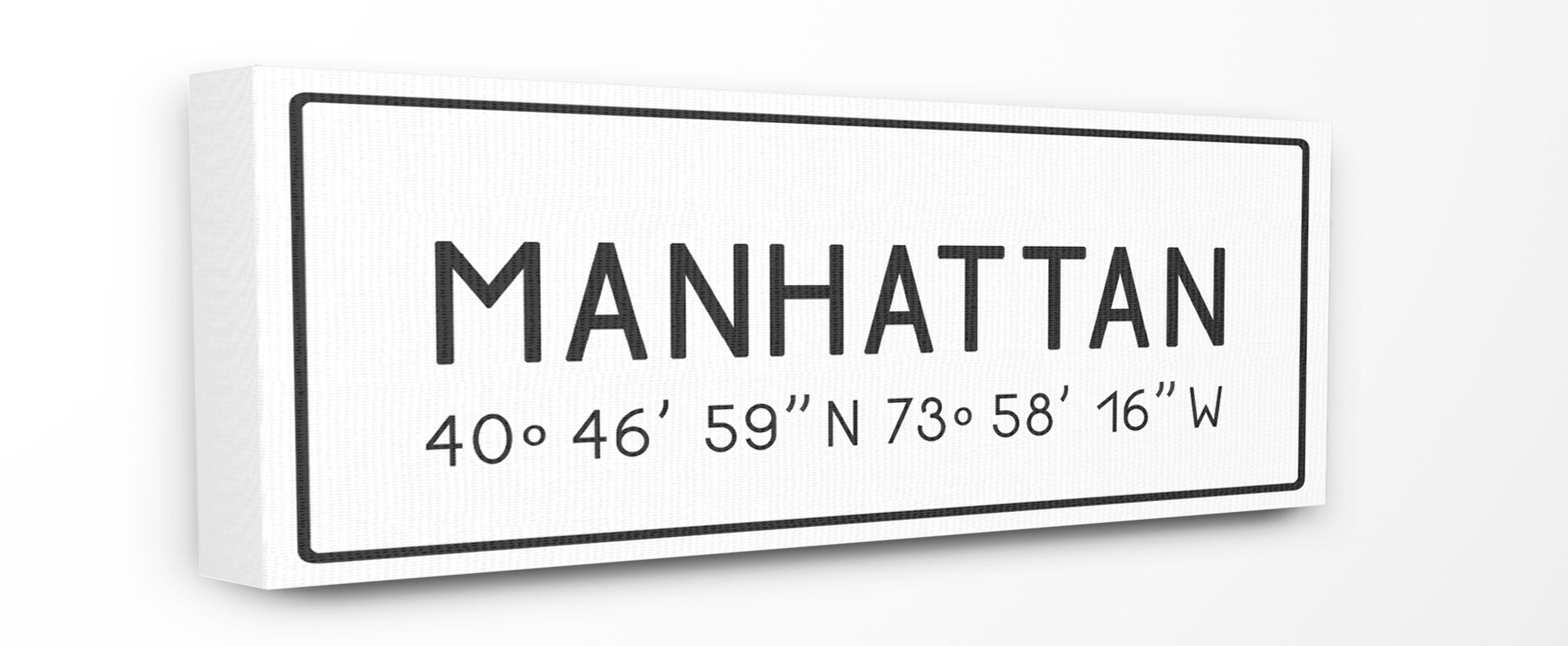 Stupell Industries Plate City Coordinates Manhattan Town & City Painting Gallery Wrapped Canvas Art Print Wall Art, 10 x 24