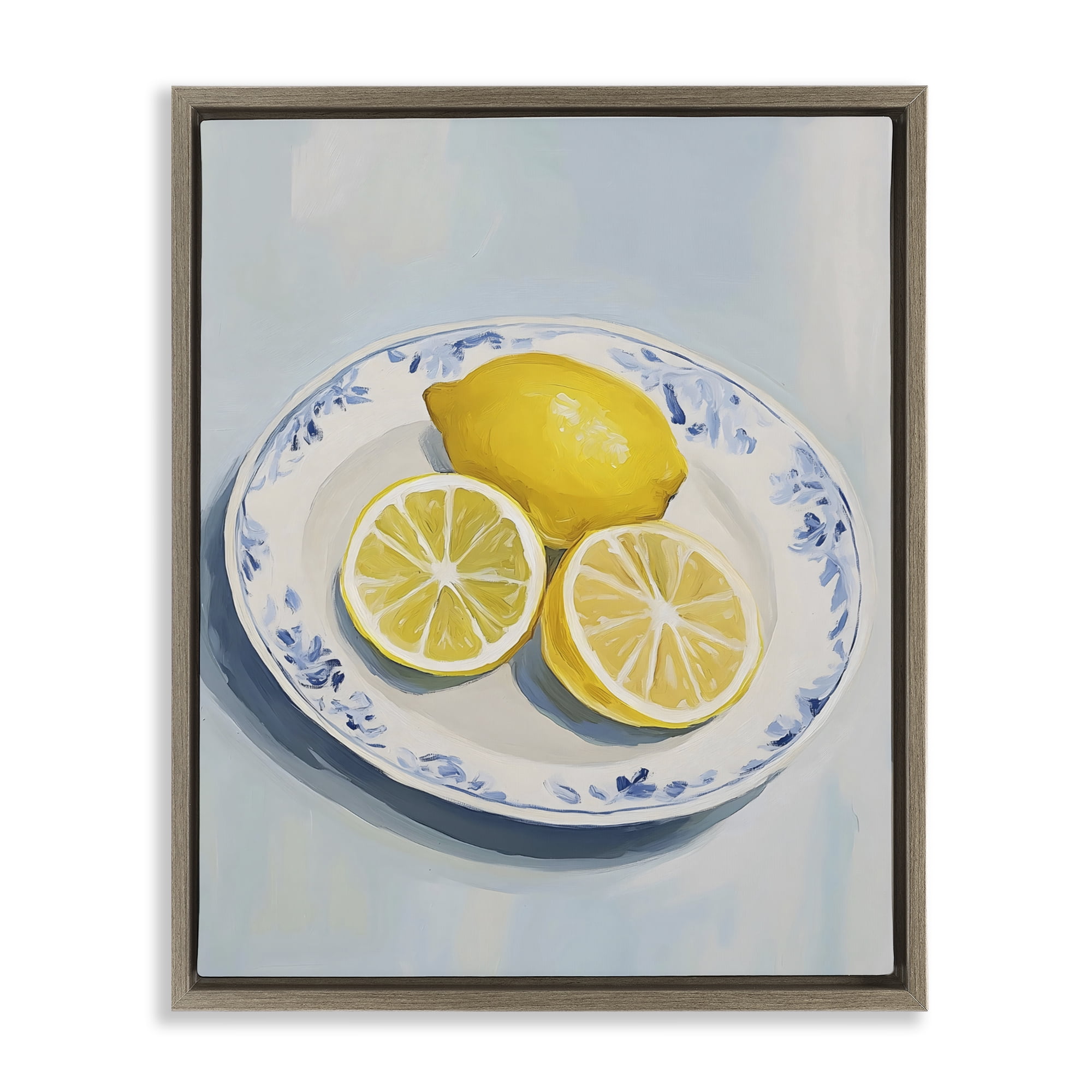 Stupell Industries Plate of Juicy Lemons Brown Framed Floater Canvas Wall Art, design by The Prints Vibe