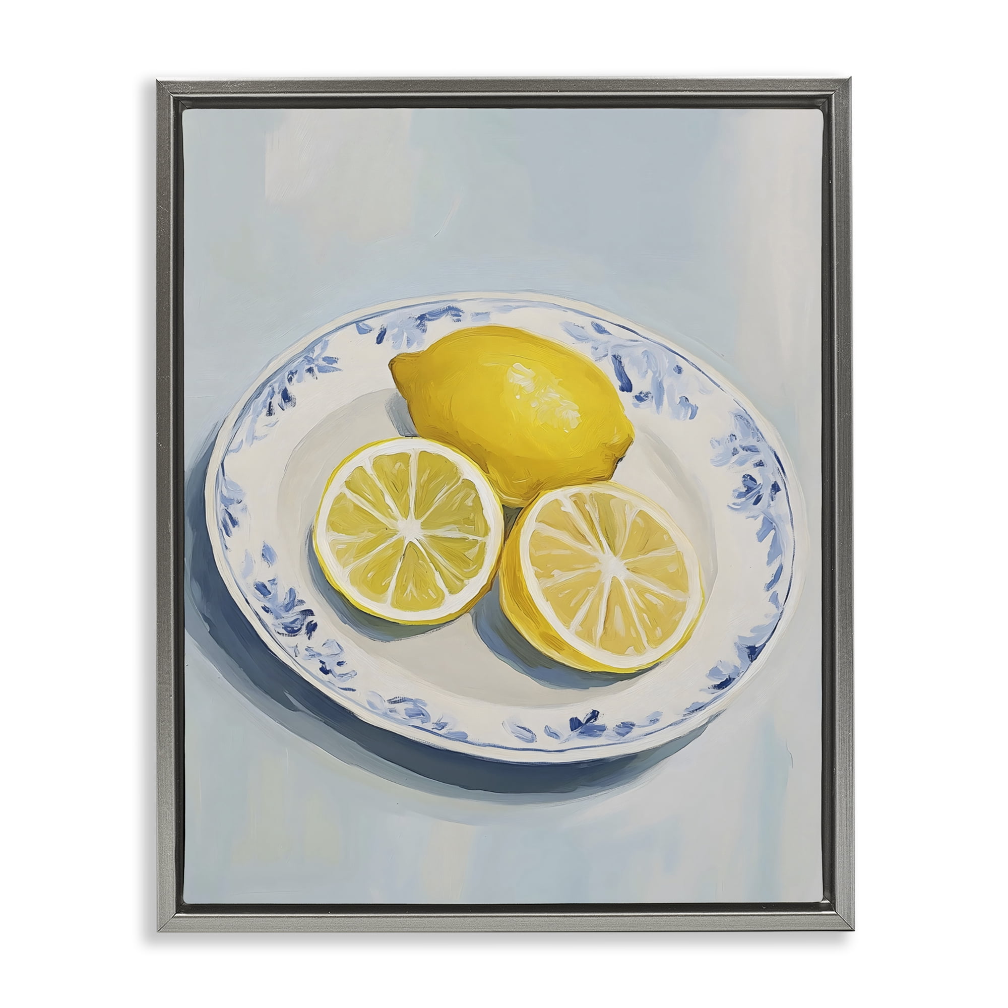 Stupell Industries Plate of Juicy Lemons Gray Framed Floater Canvas Wall Art, design by The Prints Vibe