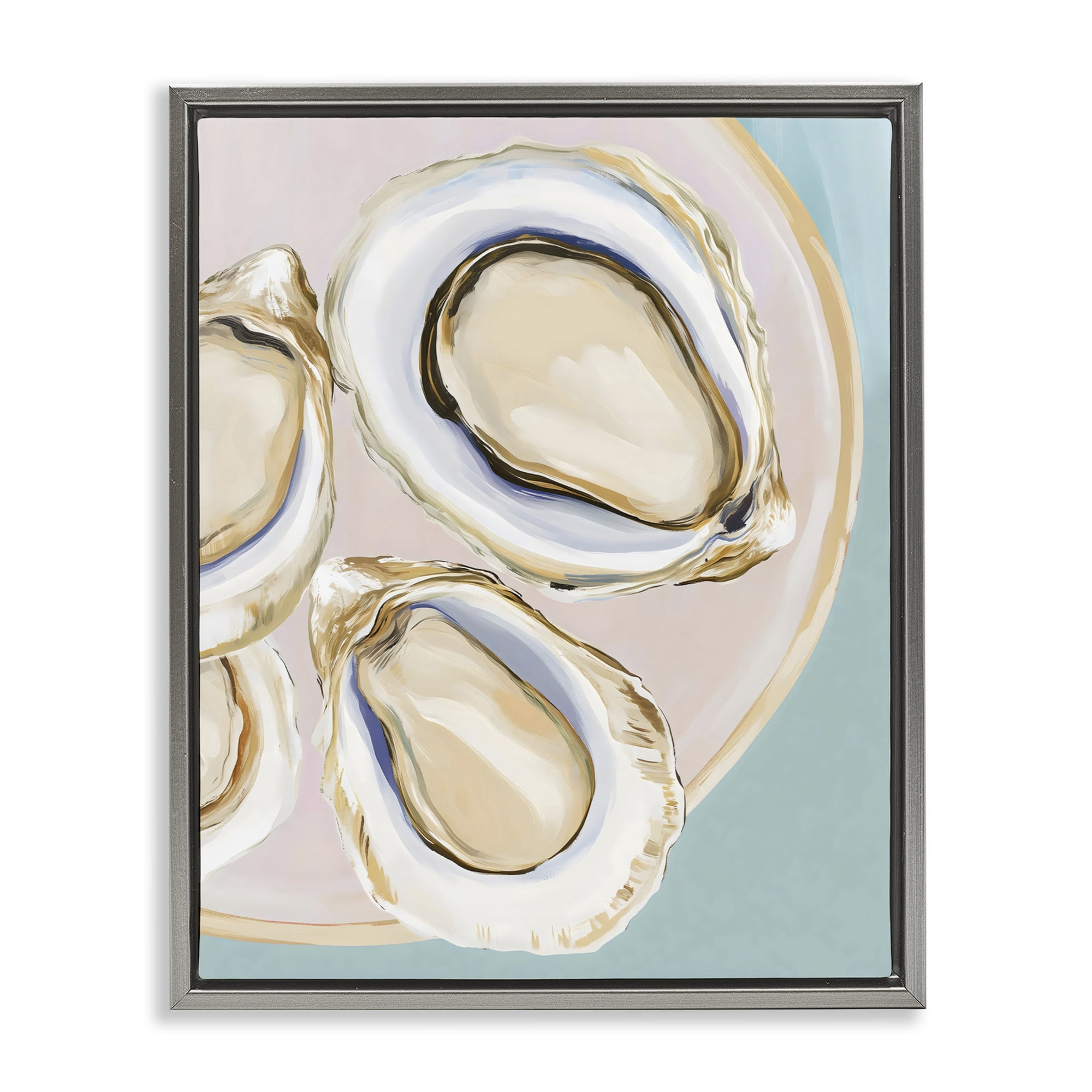 Stupell Industries Plate of Oysters Gray Framed Floater Canvas Wall Art, design by The Prints Vibe