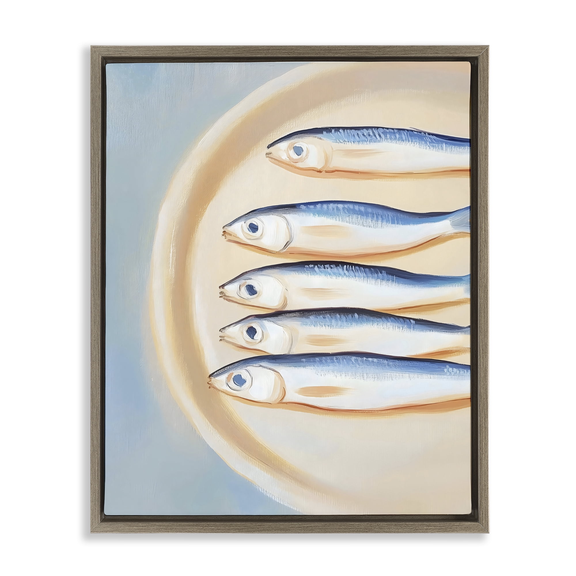 Stupell Industries Plate of Sardines Brown Framed Floater Canvas Wall Art, design by The Prints Vibe
