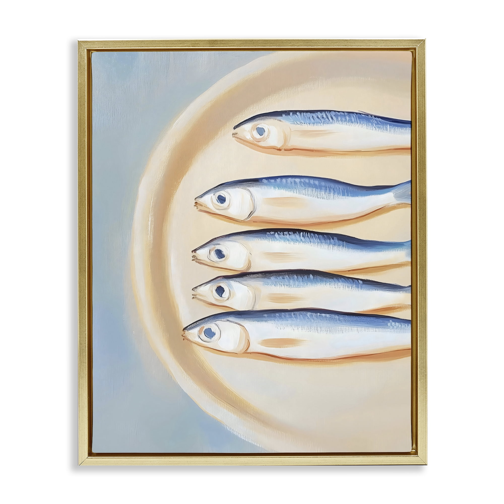 Stupell Industries Plate of Sardines Gold Framed Floater Canvas Wall Art, design by The Prints Vibe