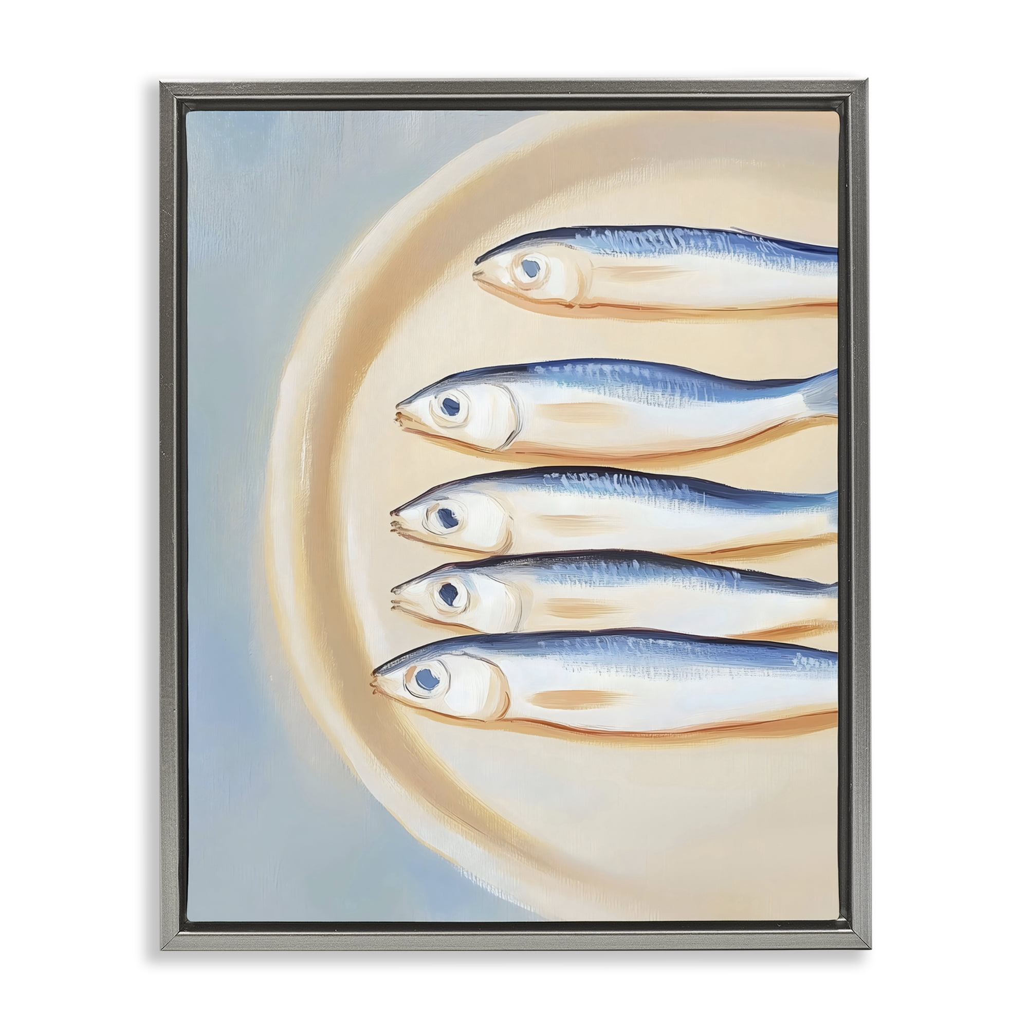 Stupell Industries Plate of Sardines Gray Framed Floater Canvas Wall Art, design by The Prints Vibe