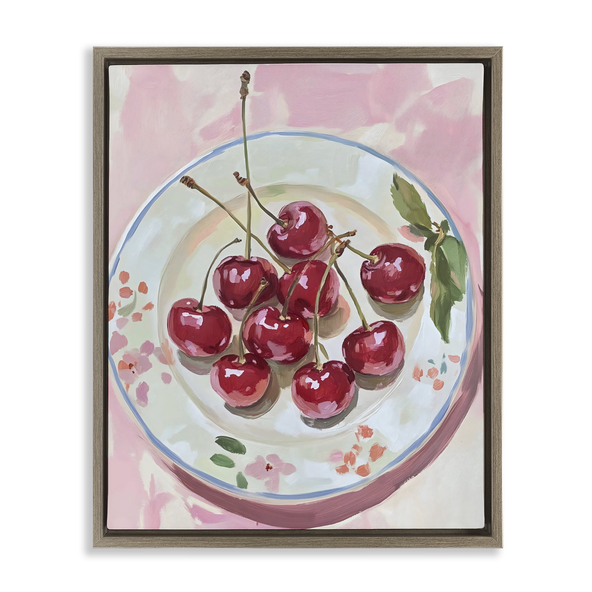 Stupell Industries Plate of Summer Cherries Brown Framed Floater Canvas Wall Art, design by The Prints Vibe