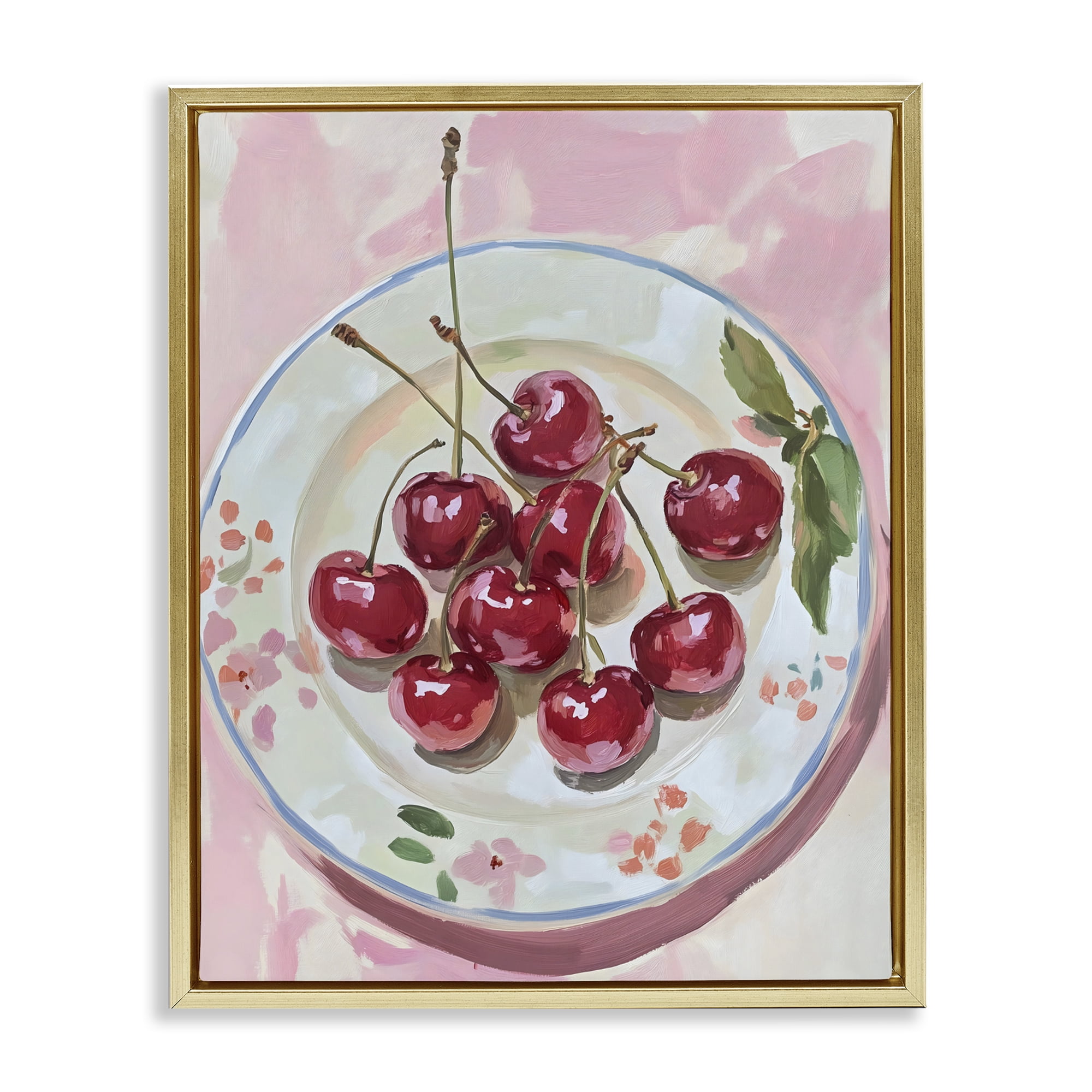Stupell Industries Plate of Summer Cherries Gold Framed Floater Canvas Wall Art, design by The Prints Vibe