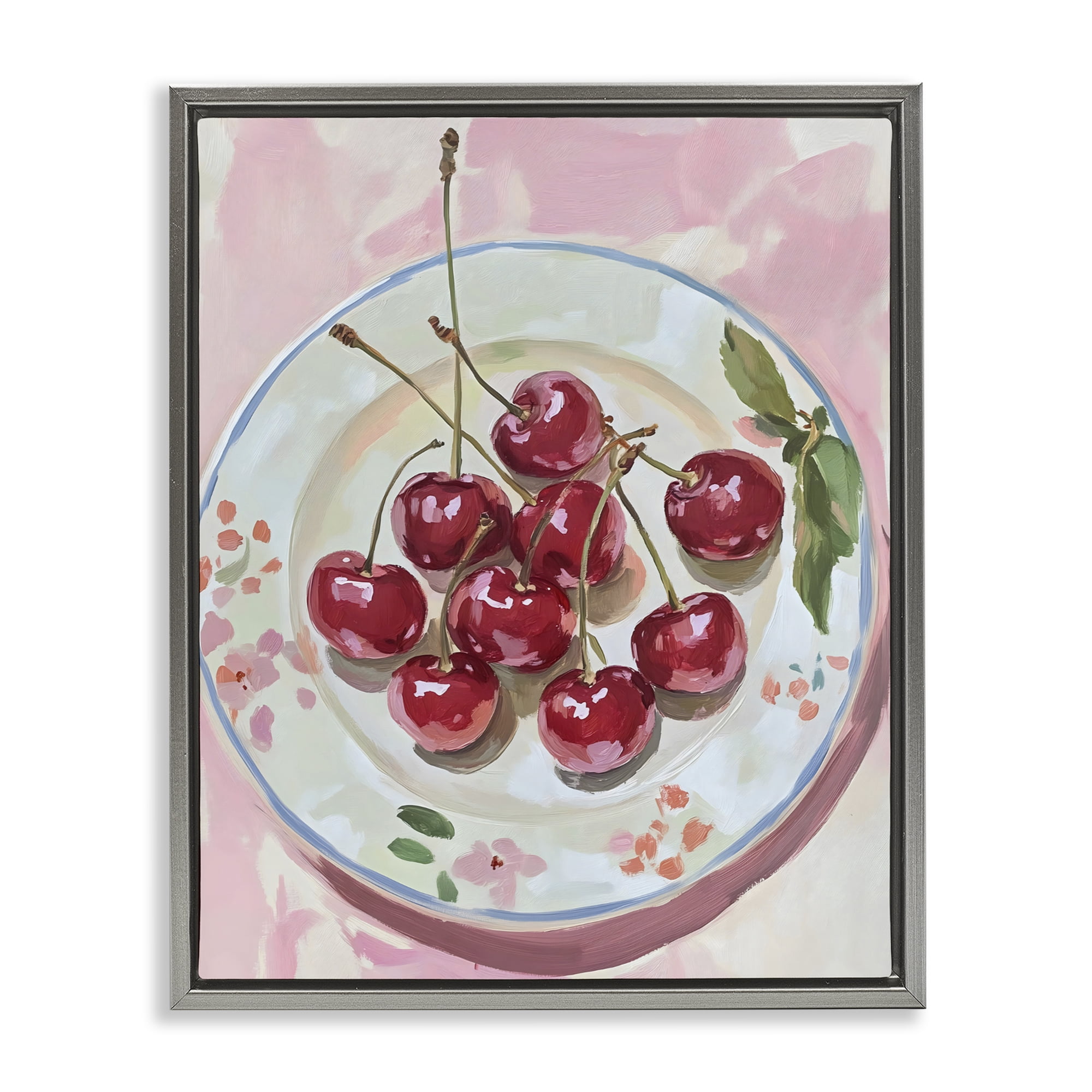 Stupell Industries Plate of Summer Cherries Gray Framed Floater Canvas Wall Art, design by The Prints Vibe