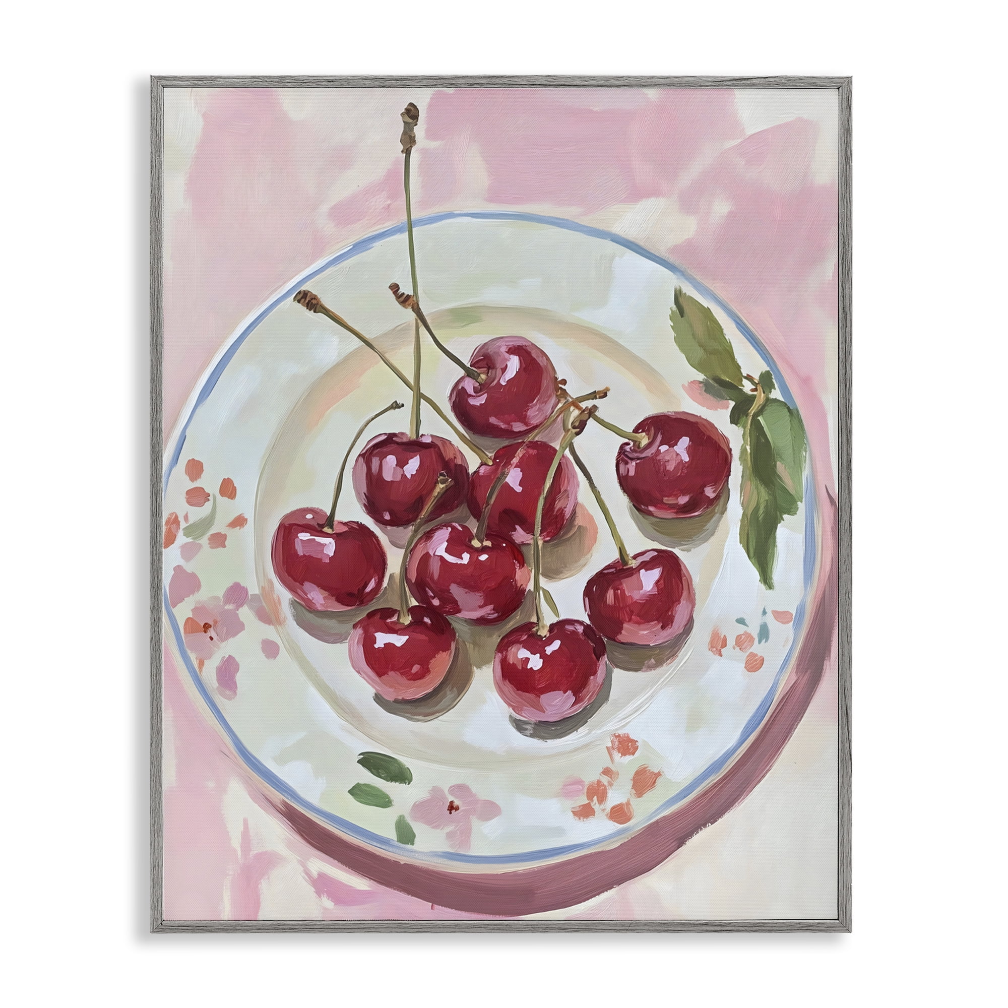 Stupell Industries Plate of Summer Cherries Gray Framed Giclee Art, design by The Prints Vibe