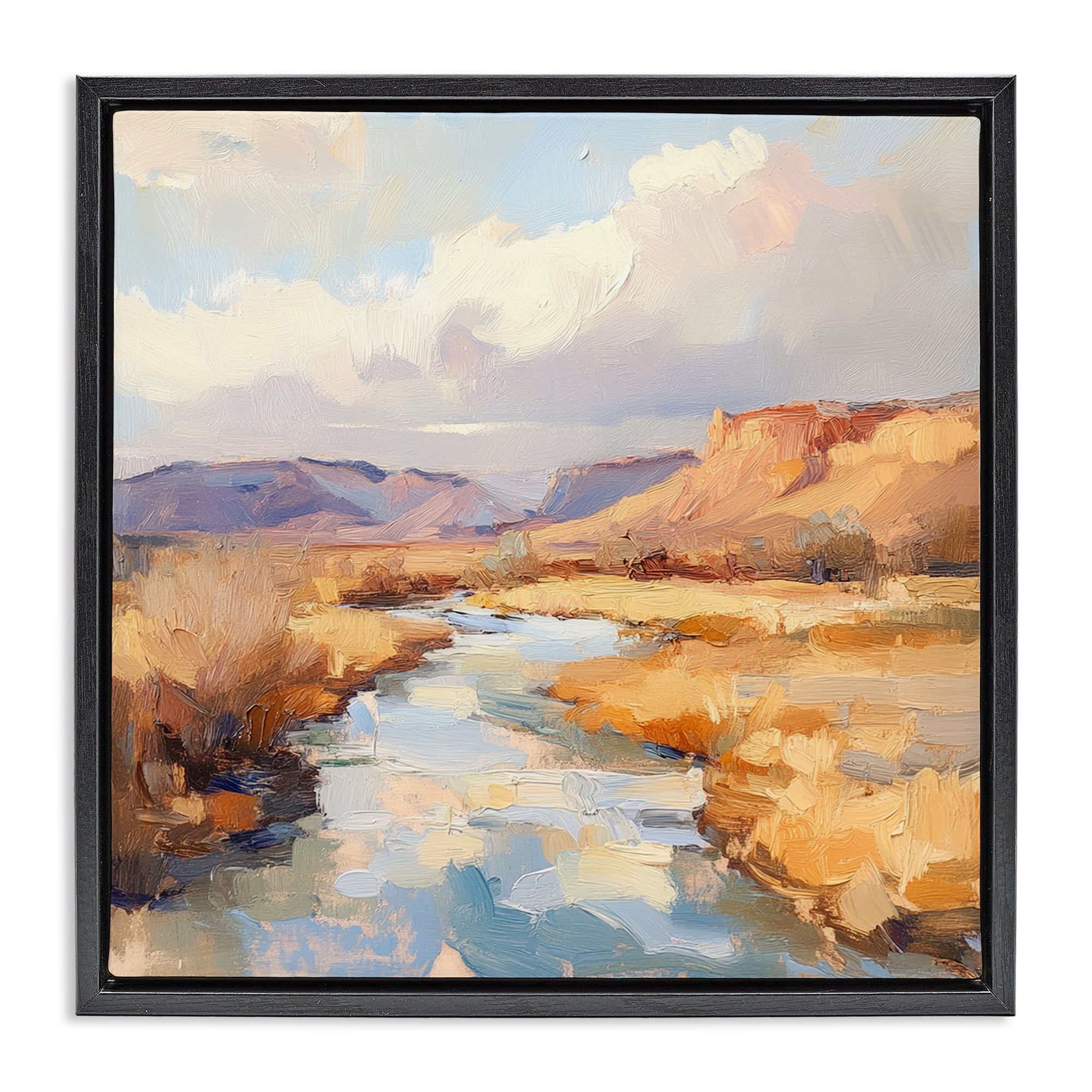Stupell Industries Plateau River Evening Glow Black Framed Floater Canvas Wall Art, design by Petal Prints Design