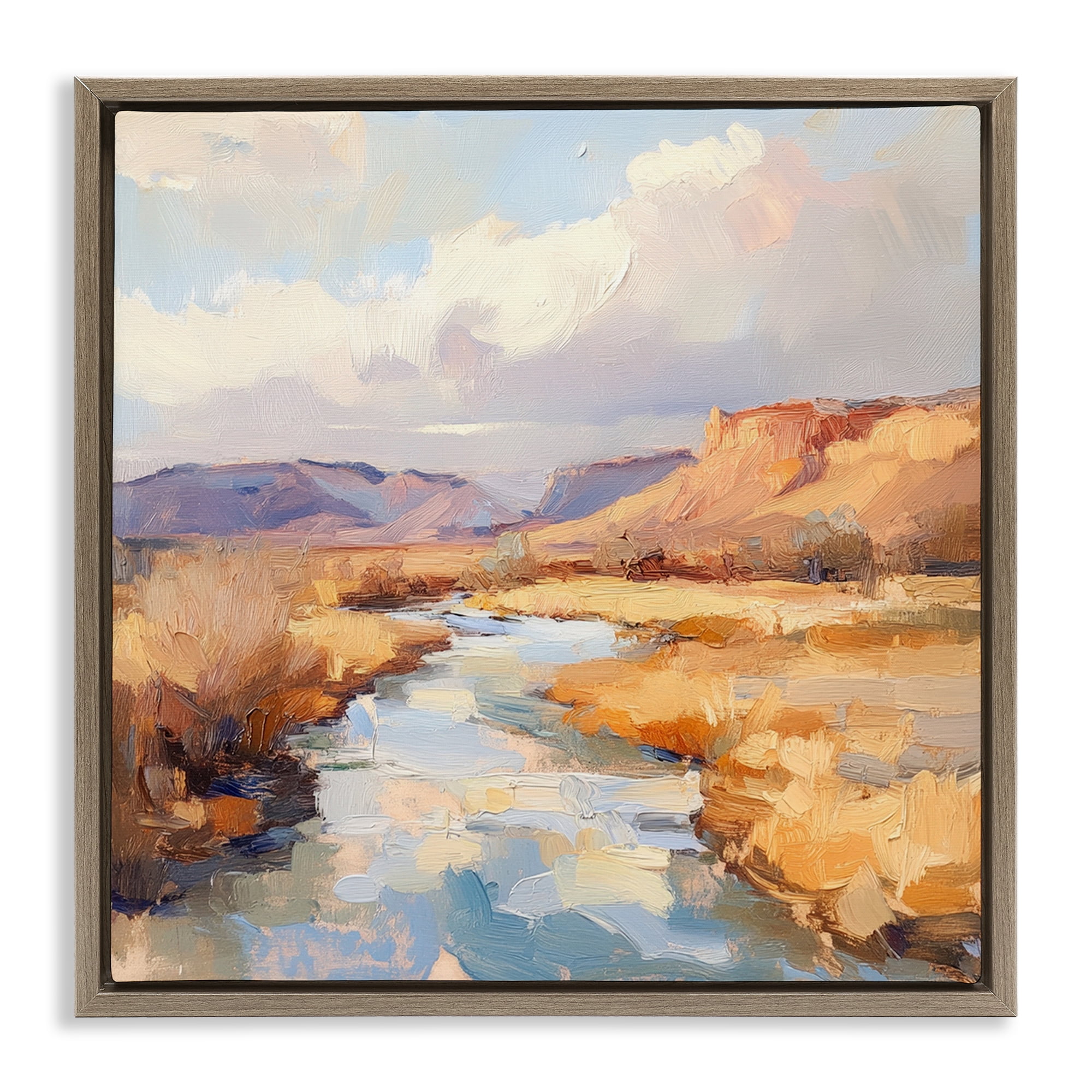 Stupell Industries Plateau River Evening Glow Brown Framed Floater Canvas Wall Art, design by Petal Prints Design