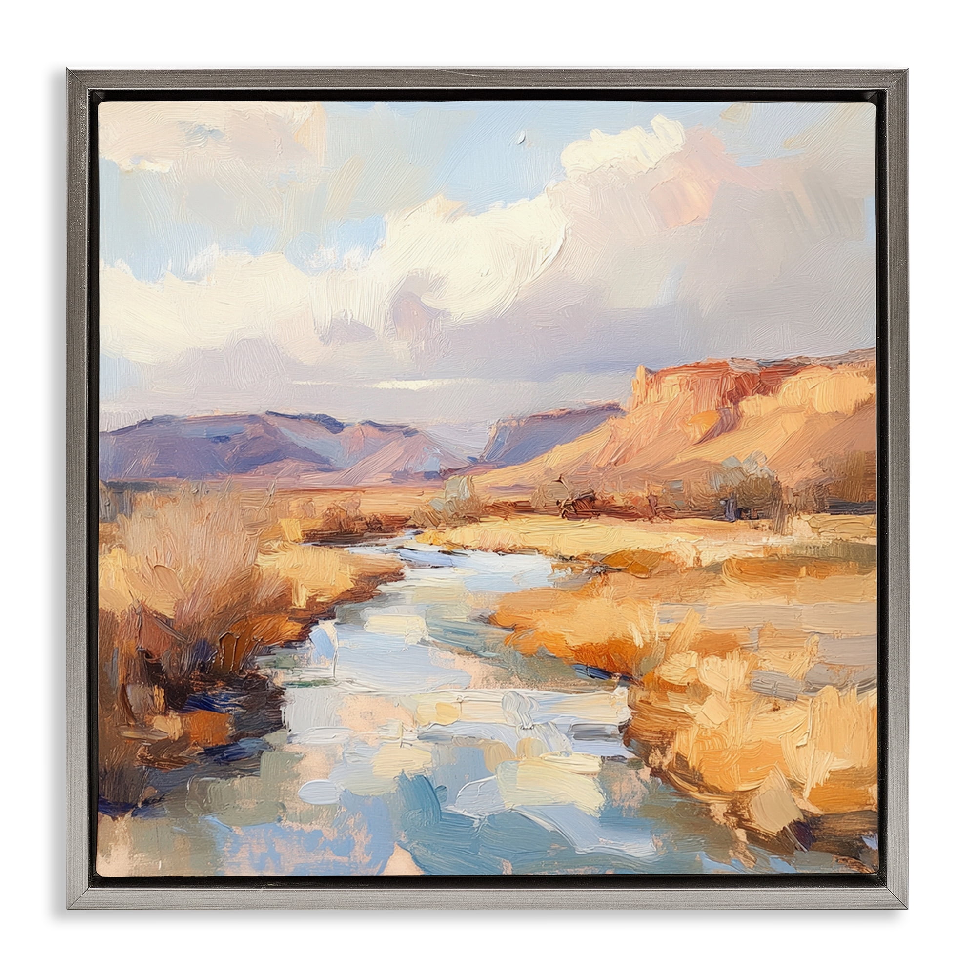 Stupell Industries Plateau River Evening Glow Gray Framed Floater Canvas Wall Art, design by Petal Prints Design