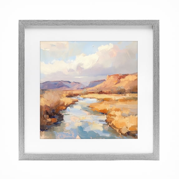 Stupell Industries Transitional Plateau River Evening Glow Gray Framed Print Under Glass, 13 x 13, by Petals Prints Design