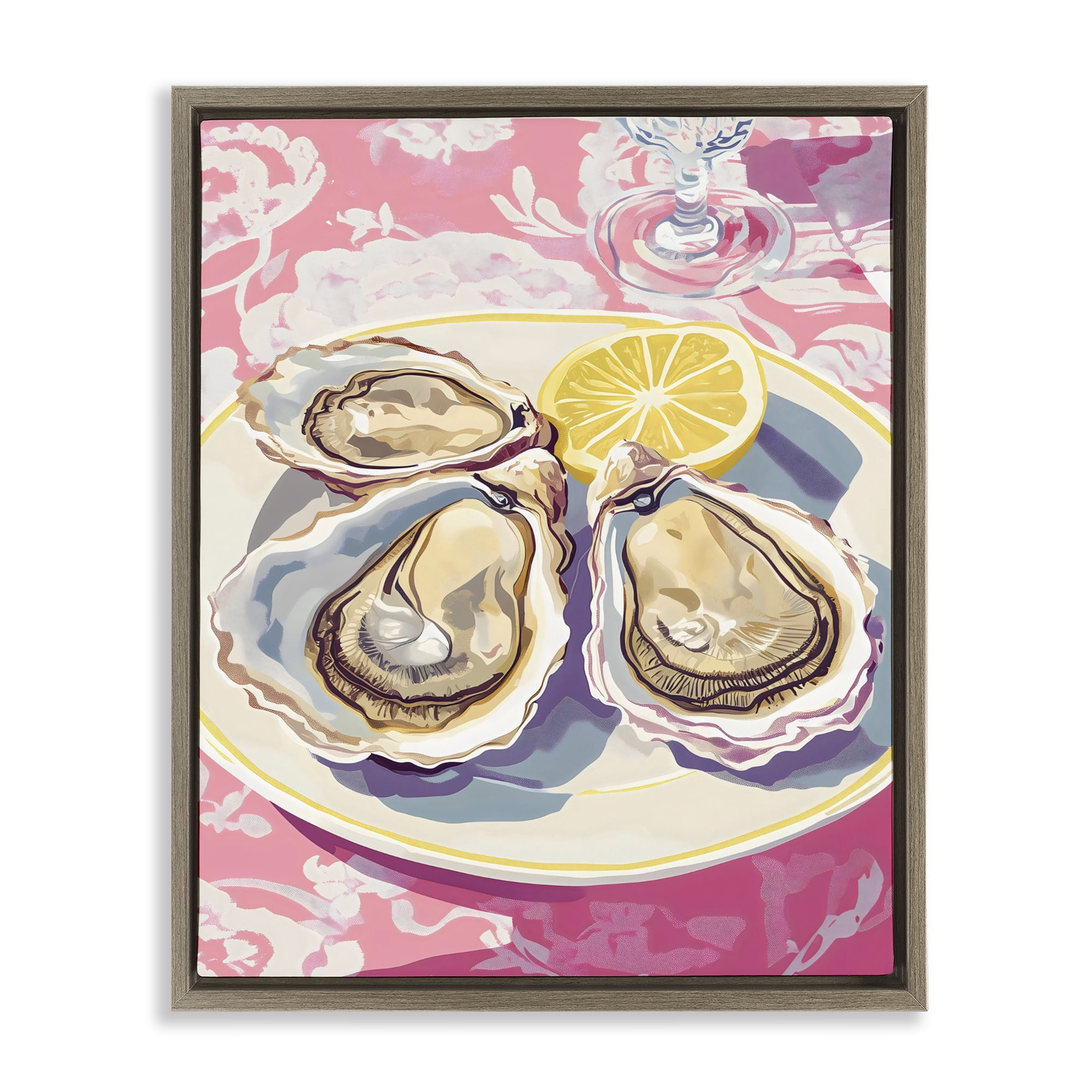 Stupell Industries Plated Oysters & Lemons Brown Framed Floater Canvas Wall Art, design by The Prints Vibe