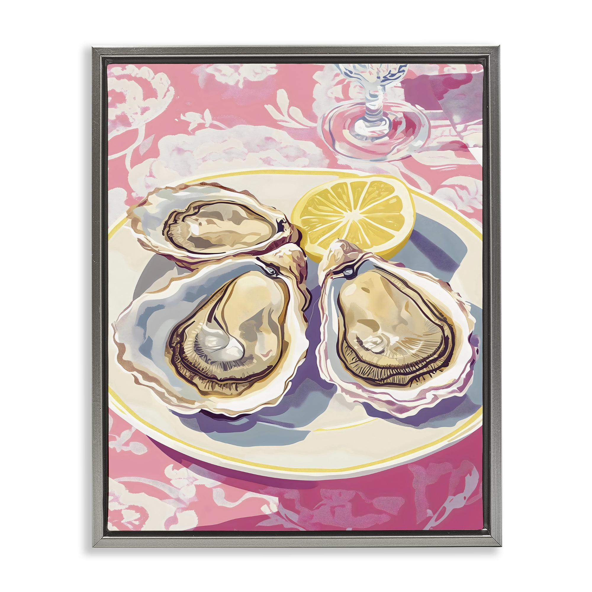 Stupell Industries Plated Oysters & Lemons Gray Framed Floater Canvas Wall Art, design by The Prints Vibe