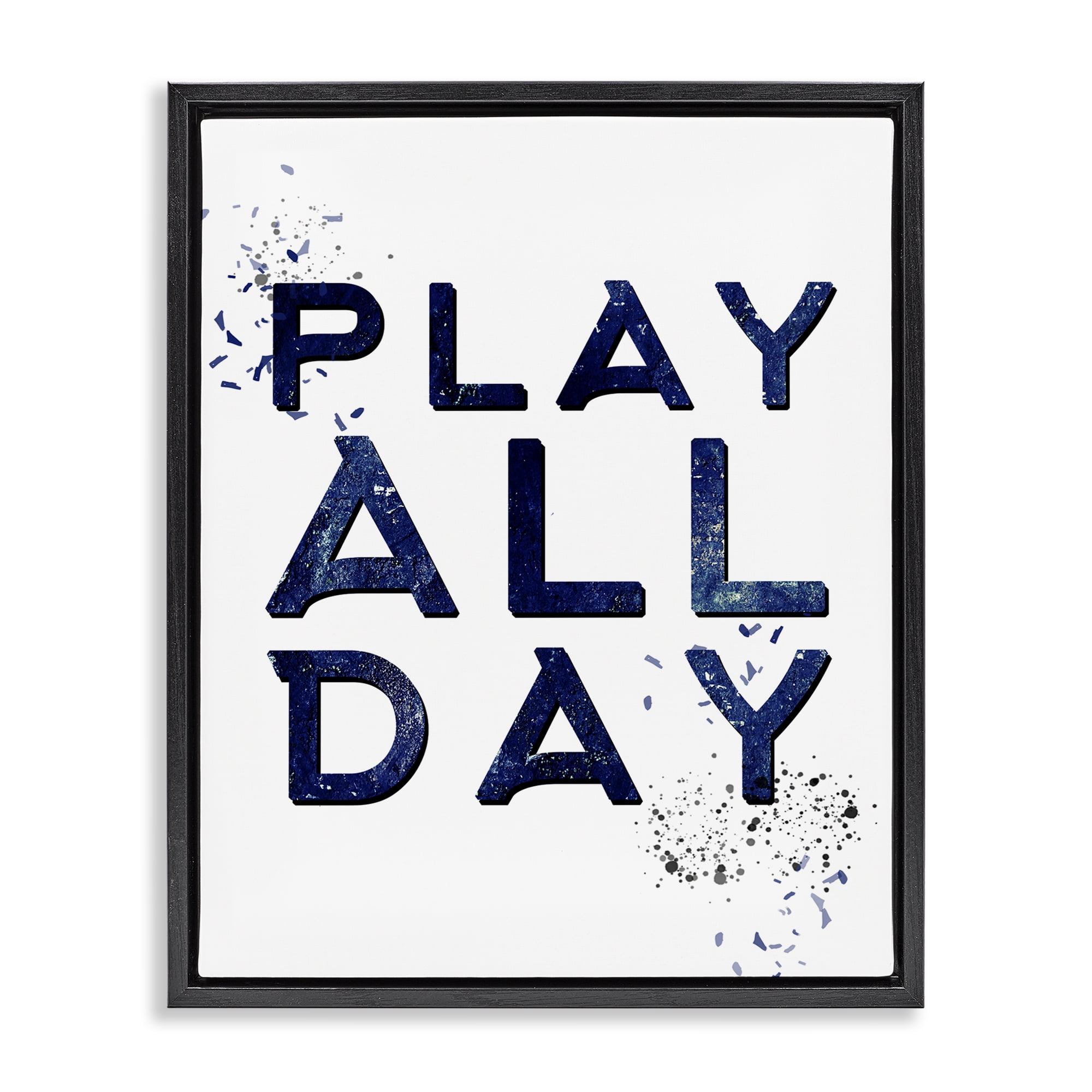Stupell Industries Play All Day Gamer Entertainment Painting Black Floater Framed Canvas Art Print Wall Art, 25 x 31