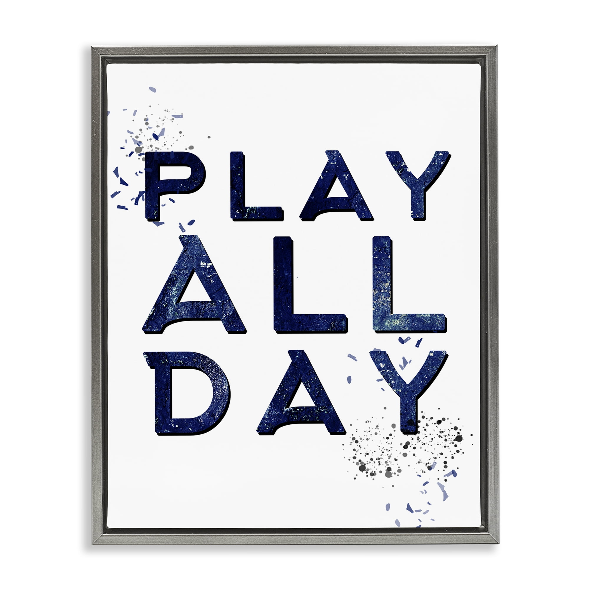 Stupell Industries Play All Day Gamer Entertainment Painting Gray Floater Framed Canvas Art Print Wall Art, 17 x 21