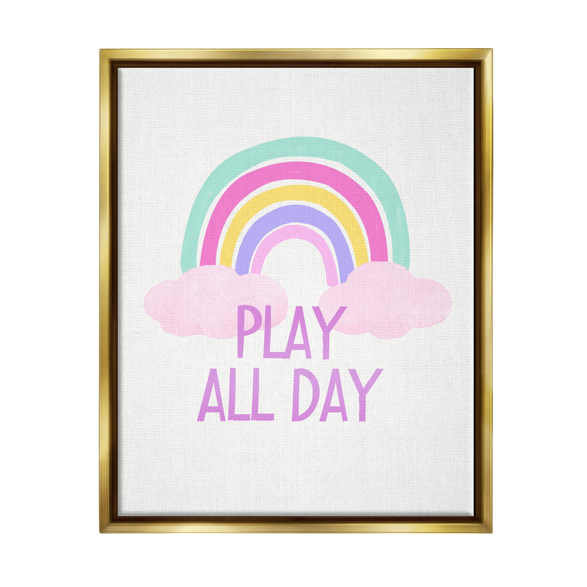 Stupell Industries Play All Day Pastel Nature Painting Gold Floater Framed Art Print Wall Art, 17 x 21