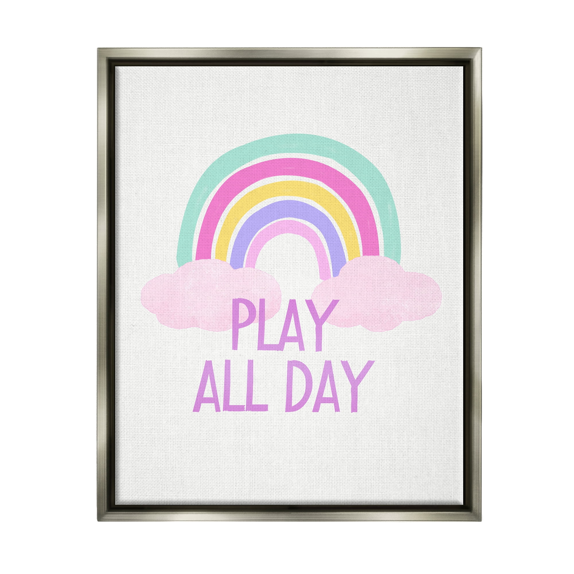 Stupell Industries Play All Day Pastel Nature Painting Gray Floater Framed Art Print Wall Art, 25 x 31