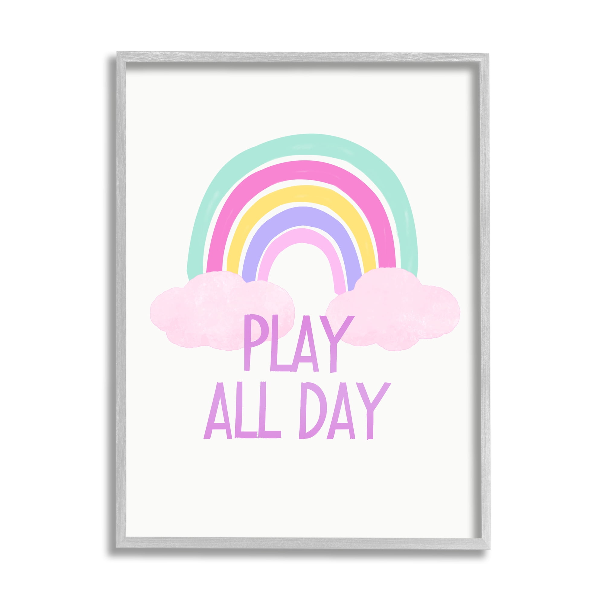 Stupell Industries Play All Day Pastel Nature Painting Gray Framed Art Print Wall Art, 11 x 14