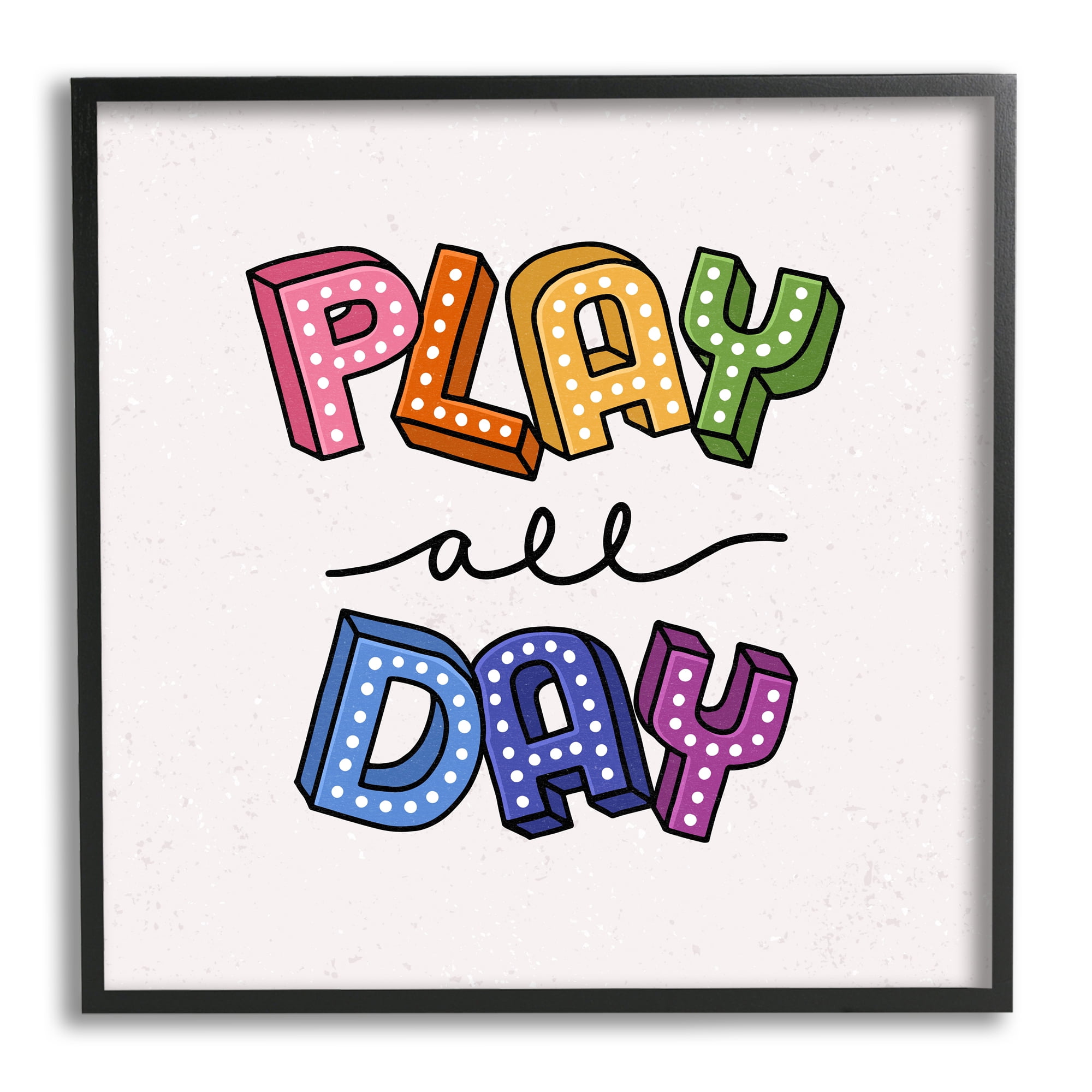 Stupell Industries Play All Day Phrase Funk Kids Retro Lettering,12 x 12, Design by Raye Allison Creations