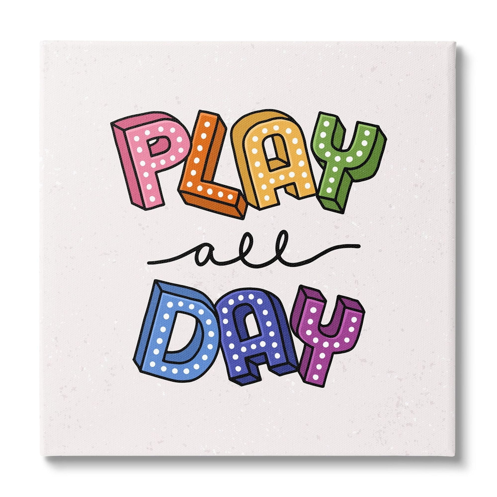 Stupell Industries Play All Day Phrase Funk Kids Retro Lettering,17 x 17, Design by Raye Allison Creations
