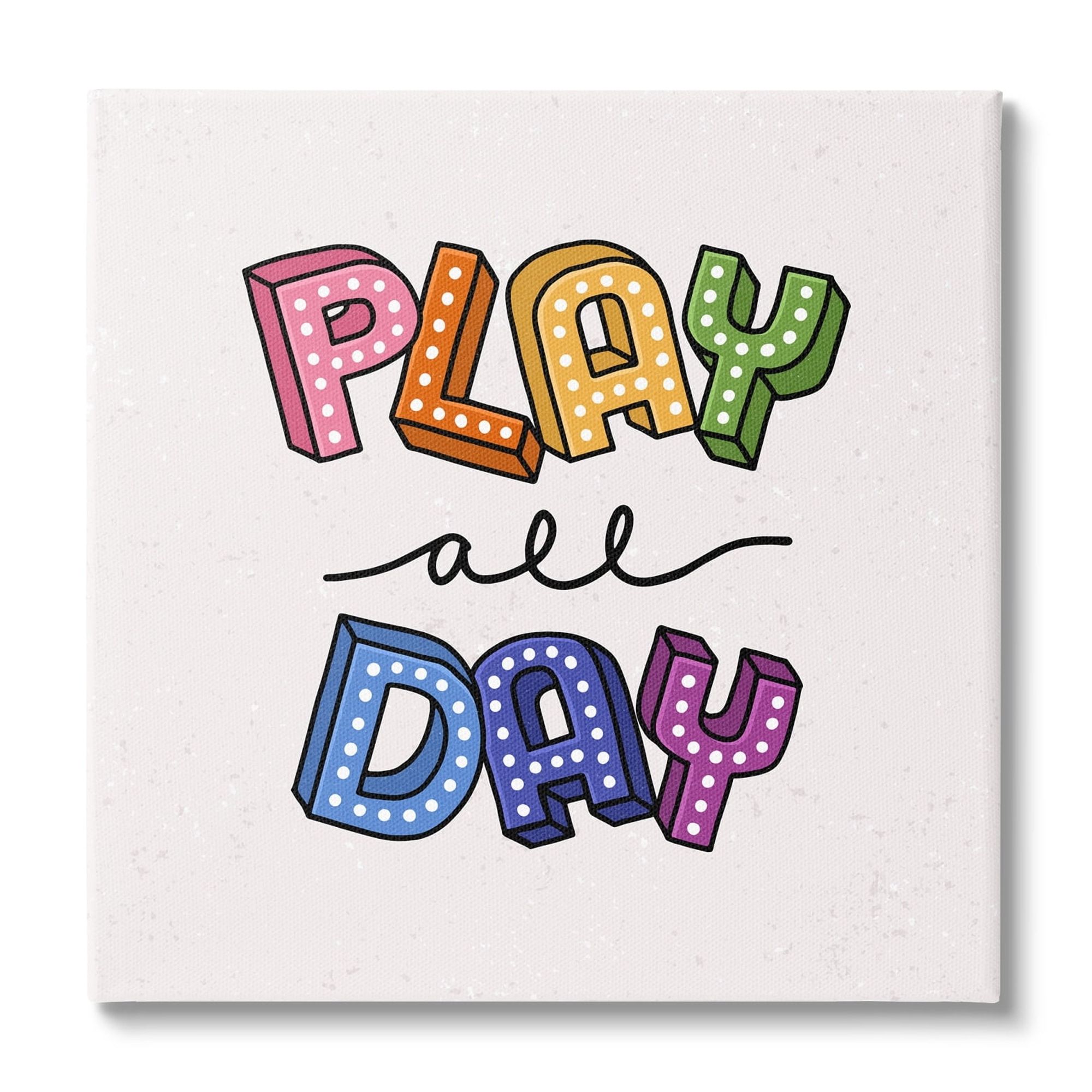 Stupell Industries Play All Day Phrase Funk Kids Retro Lettering,24 x ...