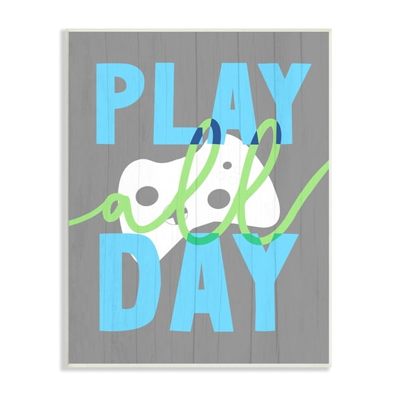 Stupell Industries Play All Day Phrase Rustic Video Game Controller, 10 x 15, Design by Daphne Polselli