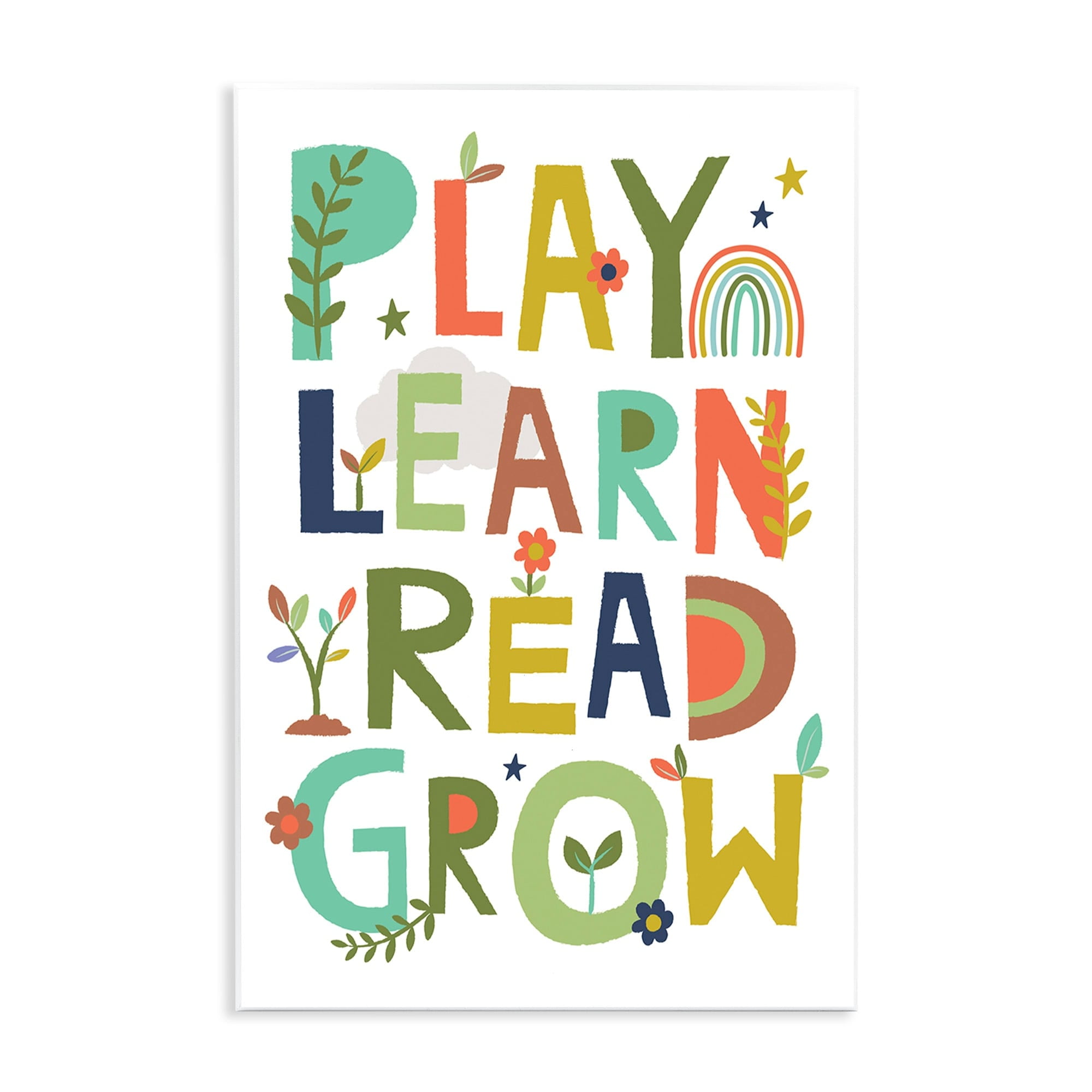 Stupell Industries Play Learn Read Grow Children's Typography Rainbow Flowers, 13 x 19,Design by Lisa Perry Whitebutton