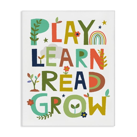 Stupell Industries Play Learn Read Grow Children's Typography Rainbow Flowers, 16 x 20,Design by Lisa Perry Whitebutton
