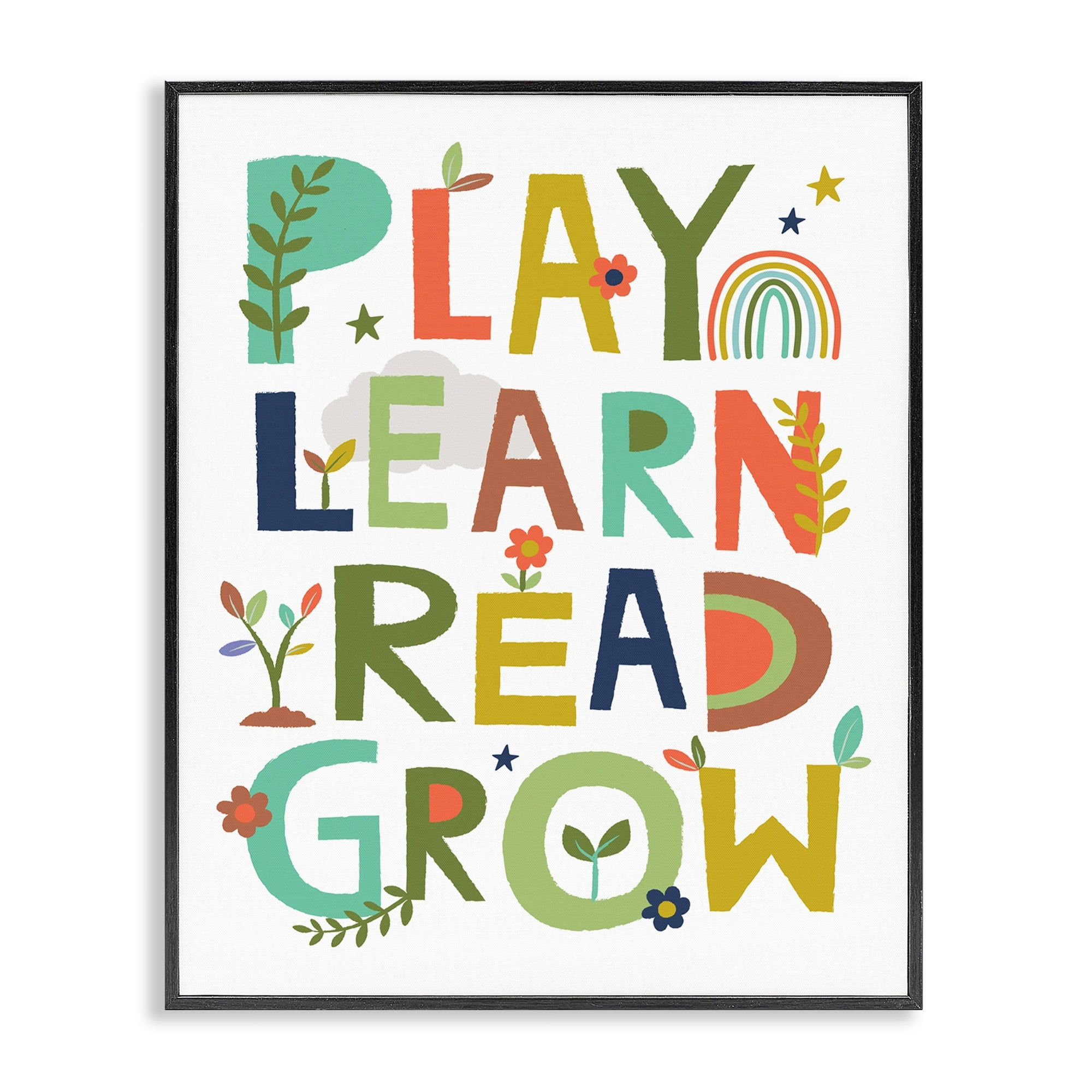 Stupell Industries Play Learn Read Grow Children's Typography Rainbow Flowers, 24 x 30,Design by Lisa Perry Whitebutton