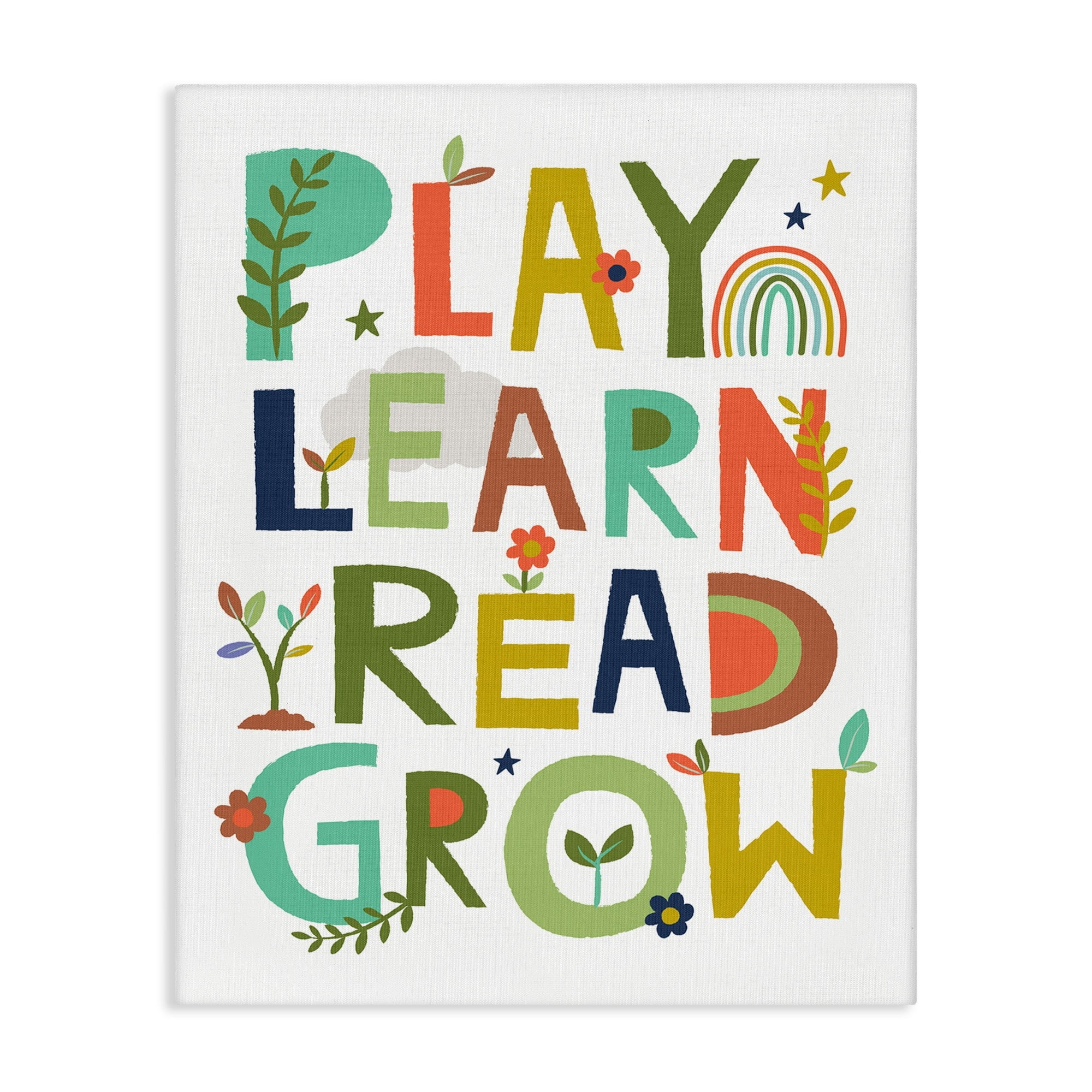 Stupell Industries Play Learn Read Grow Children's Typography Rainbow Flowers, 30 x 40,Design by Lisa Perry Whitebutton