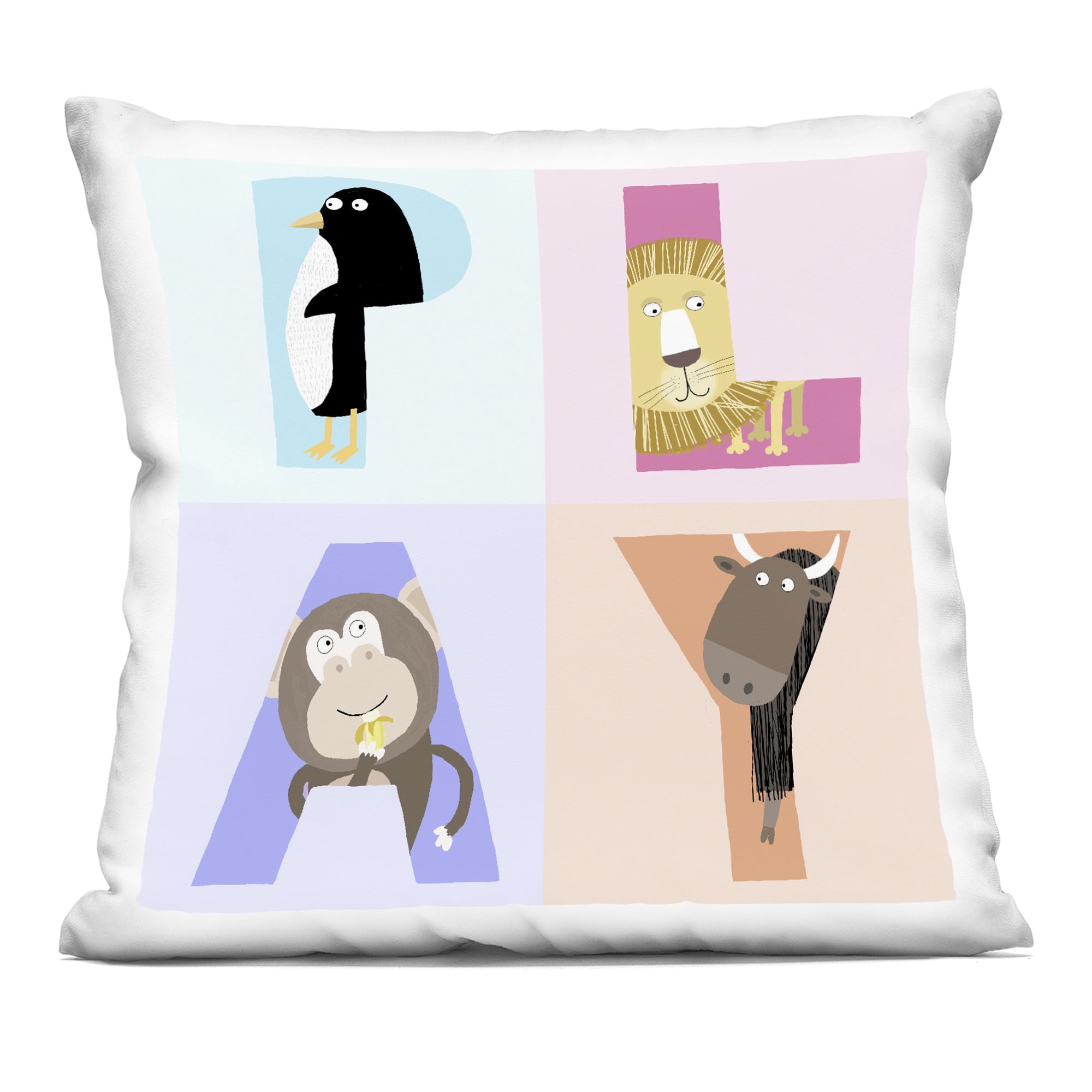 Stupell Industries Play Letters Squares with Animals Decorative Printed Throw Pillow, design by Carla Daly