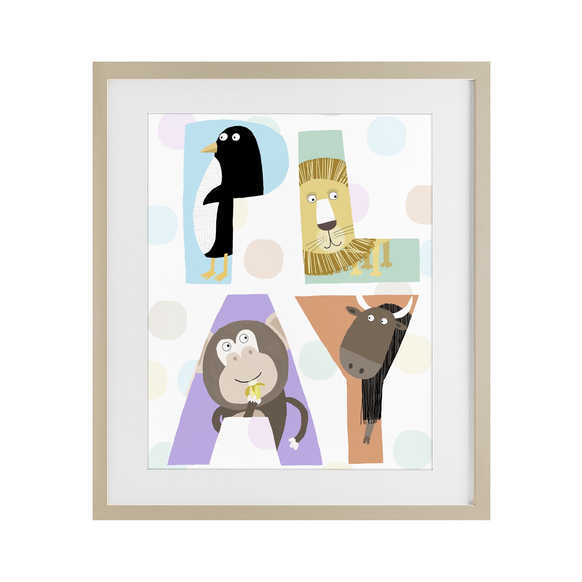 Stupell Industries Play Letters with Animals Birch Framed Print Under Glass, design by Carla Daly