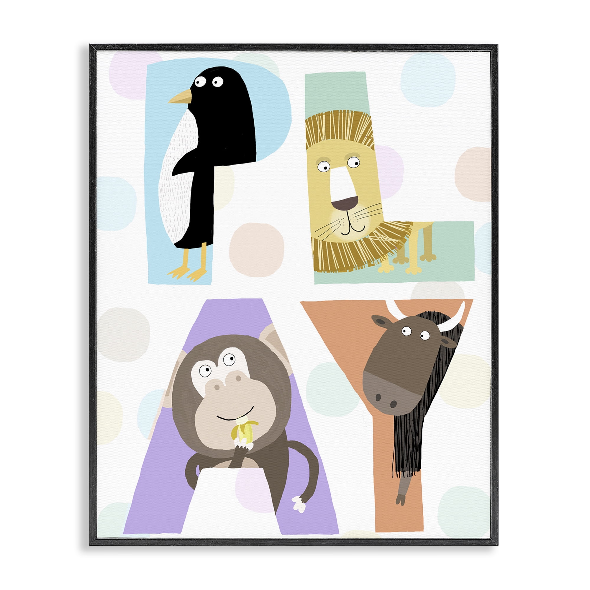 Stupell Industries Play Letters with Animals Black Framed Giclee Art, design by Carla Daly