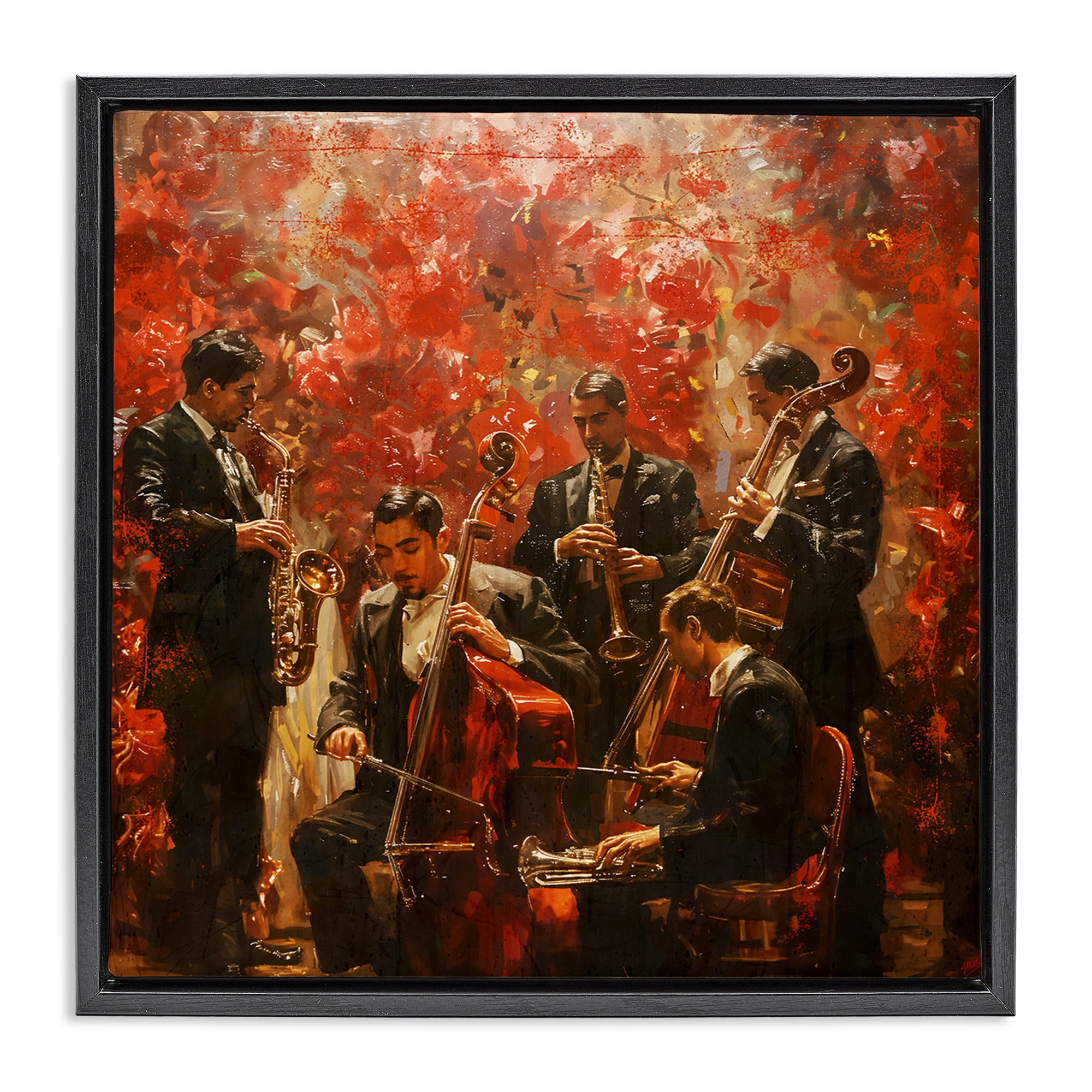 Stupell Industries Play More Jazz Performance Black Framed Floater Canvas Wall Art, design by Marta Wiley