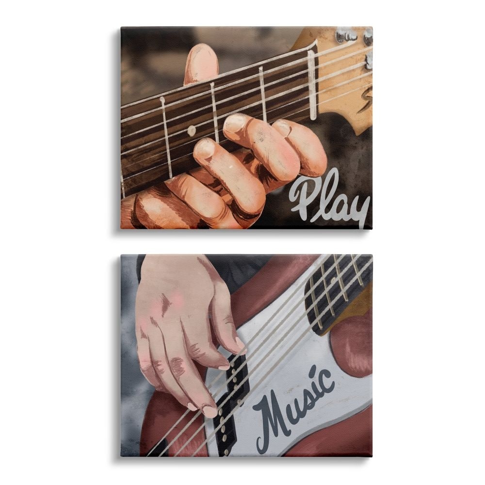 Stupell Industries Play Music Phrase Guitar String Strummer Hands Canvas Wall Art Design by Marcus Prime, 2 Piece, 16" x 20"