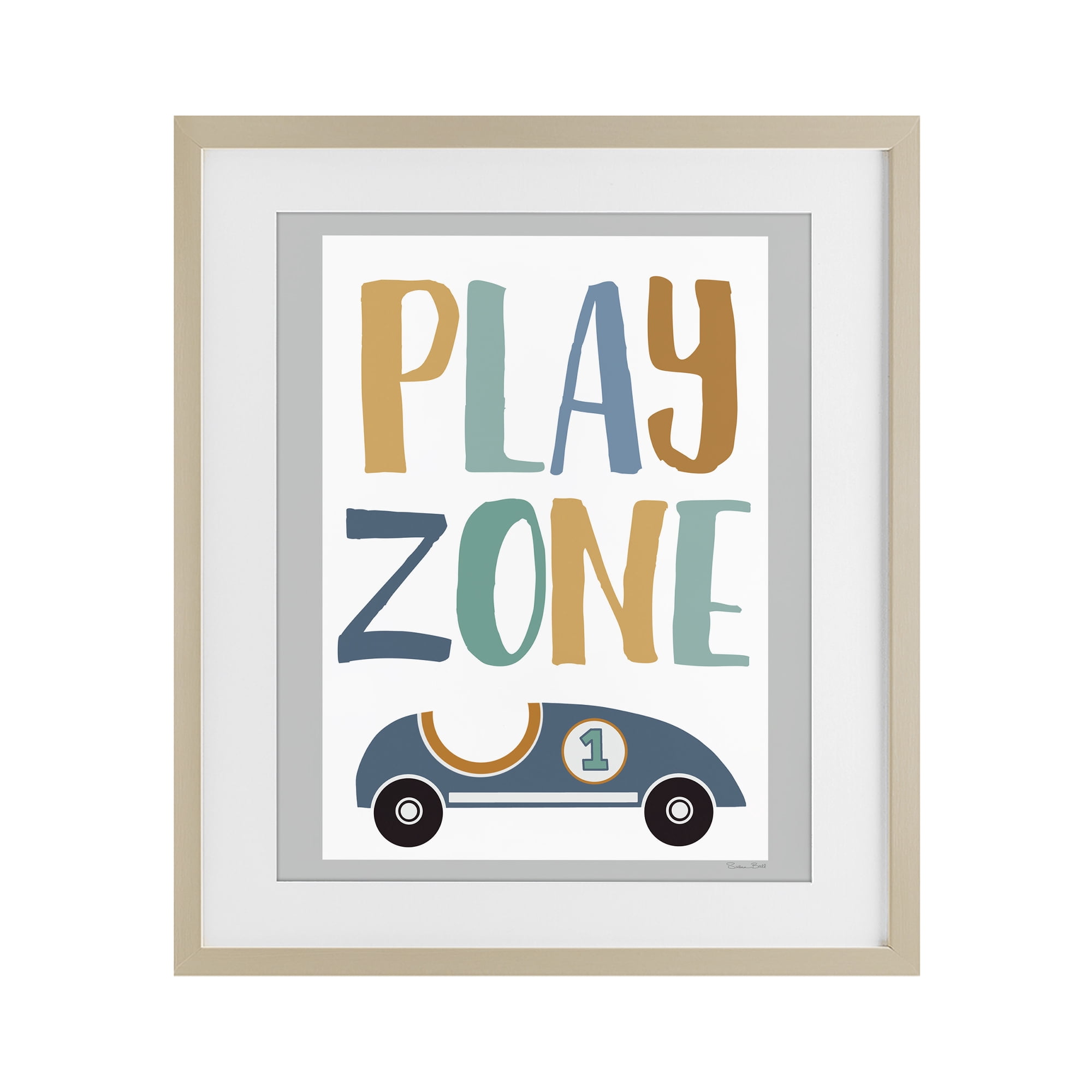 Stupell Industries Play Zone Racecar Birch Framed Print Under Glass, design by Susan Ball