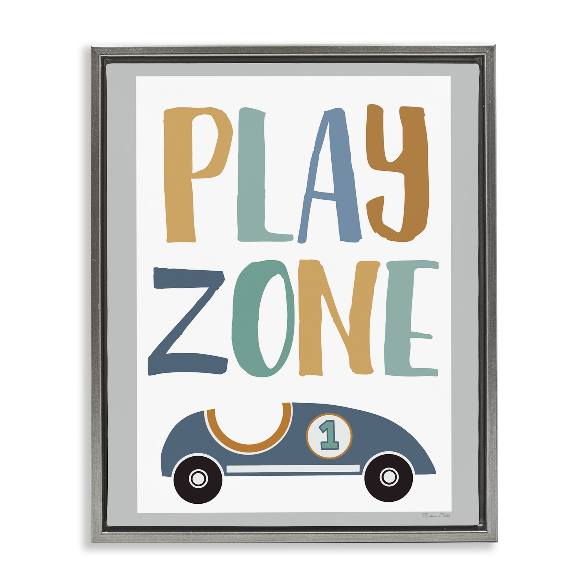 Stupell Industries Play Zone Racecar Gray Framed Floater Canvas Wall Art, design by Susan Ball