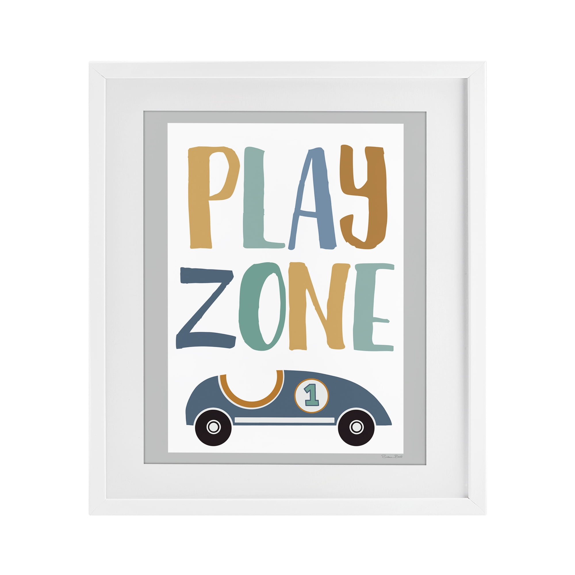 Stupell Industries Play Zone Racecar White Framed Print Under Glass, design by Susan Ball