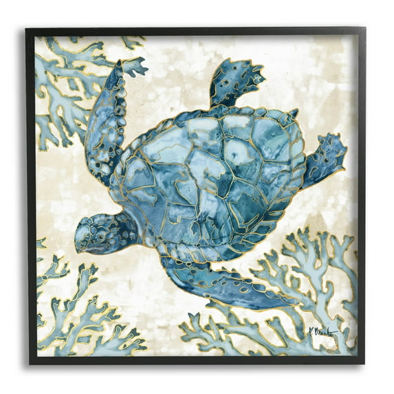 Stupell Industries Playa Sealife Blue Sea Turtle Graphic Art Black Framed Art Print Wall Art, Design by Paul Brent