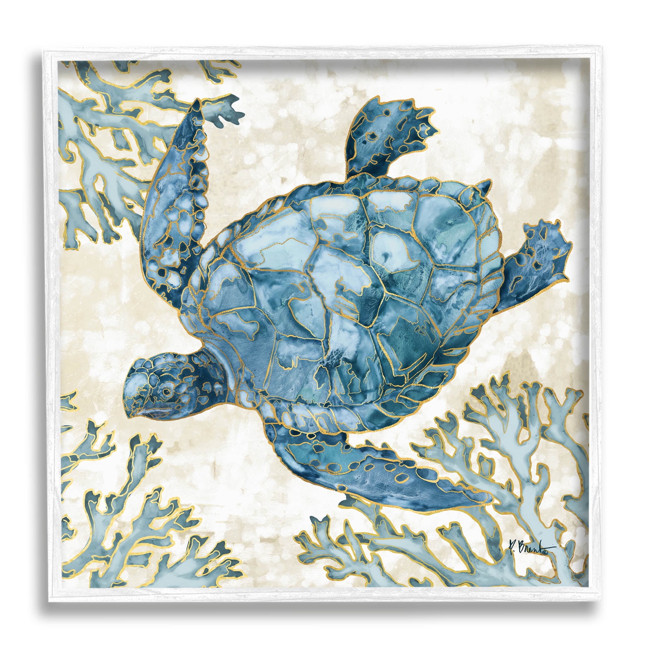 Stupell Industries Playa Sealife Blue Sea Turtle Graphic Art White Framed Art Print Wall Art, Design by Paul Brent