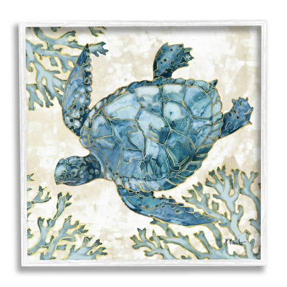 Stupell Industries Playa Sealife Blue Sea Turtle Graphic Art White Framed Art Print Wall Art, Design by Paul Brent