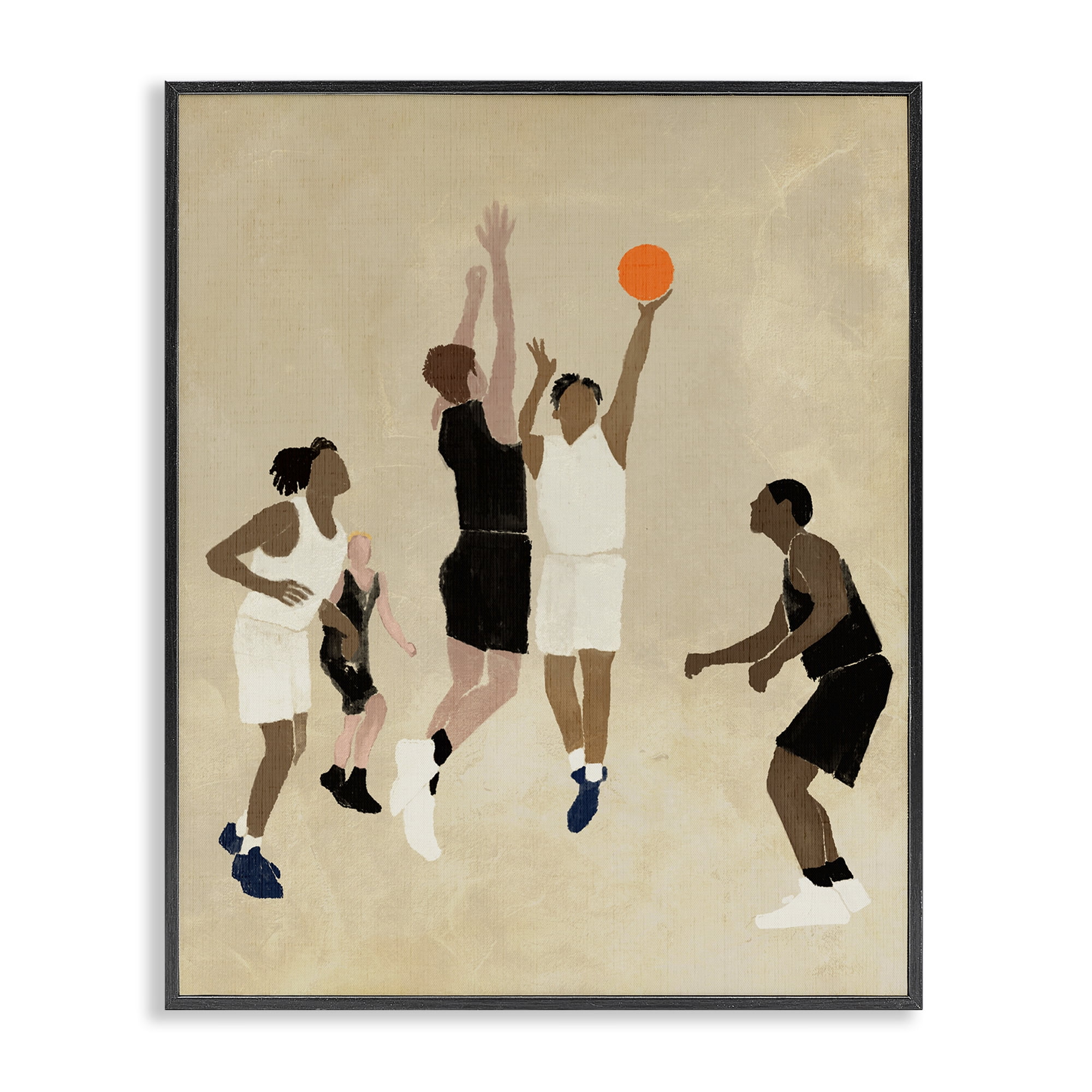 Stupell Industries Players with Basketball Sports Painting Black Framed Art Print Wall Art, 24 x 30