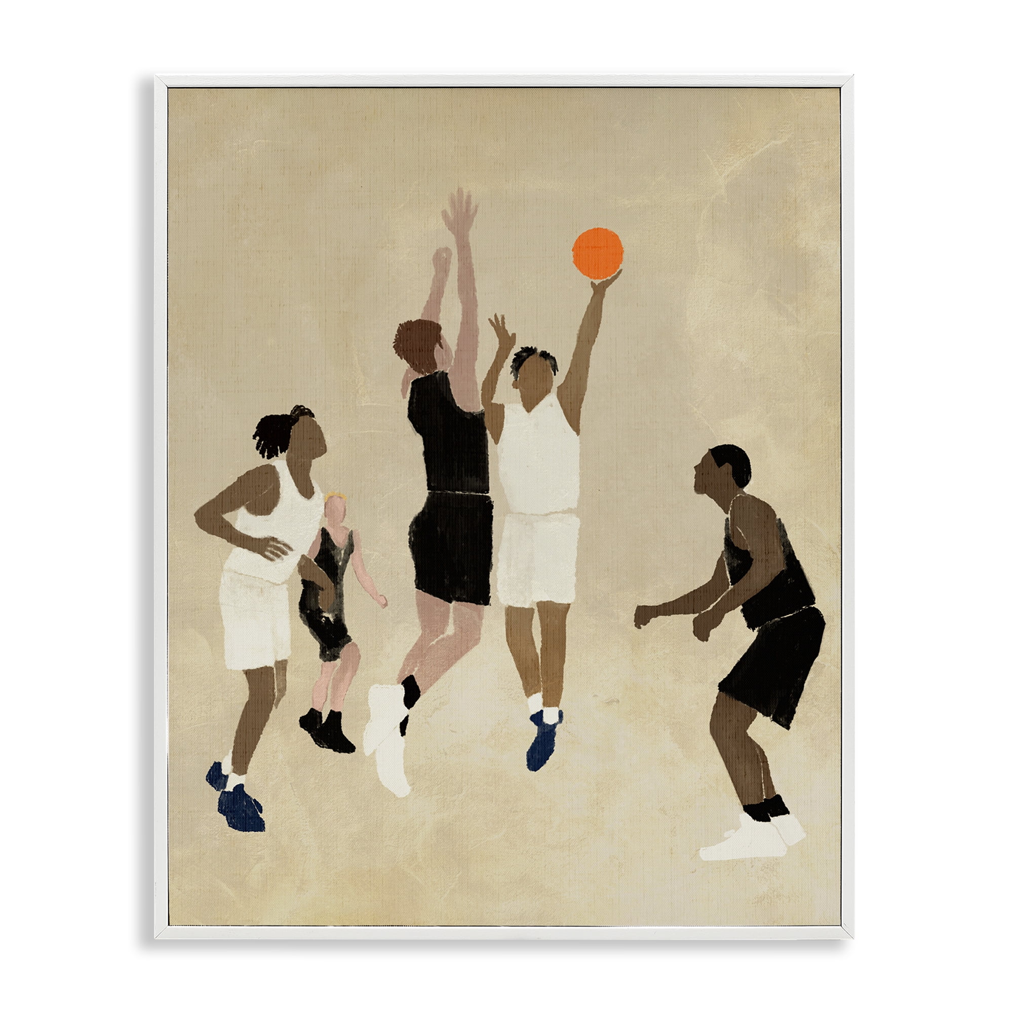 Stupell Industries Players with Basketball Sports Painting White Framed Art Print Wall Art, 24 x 30