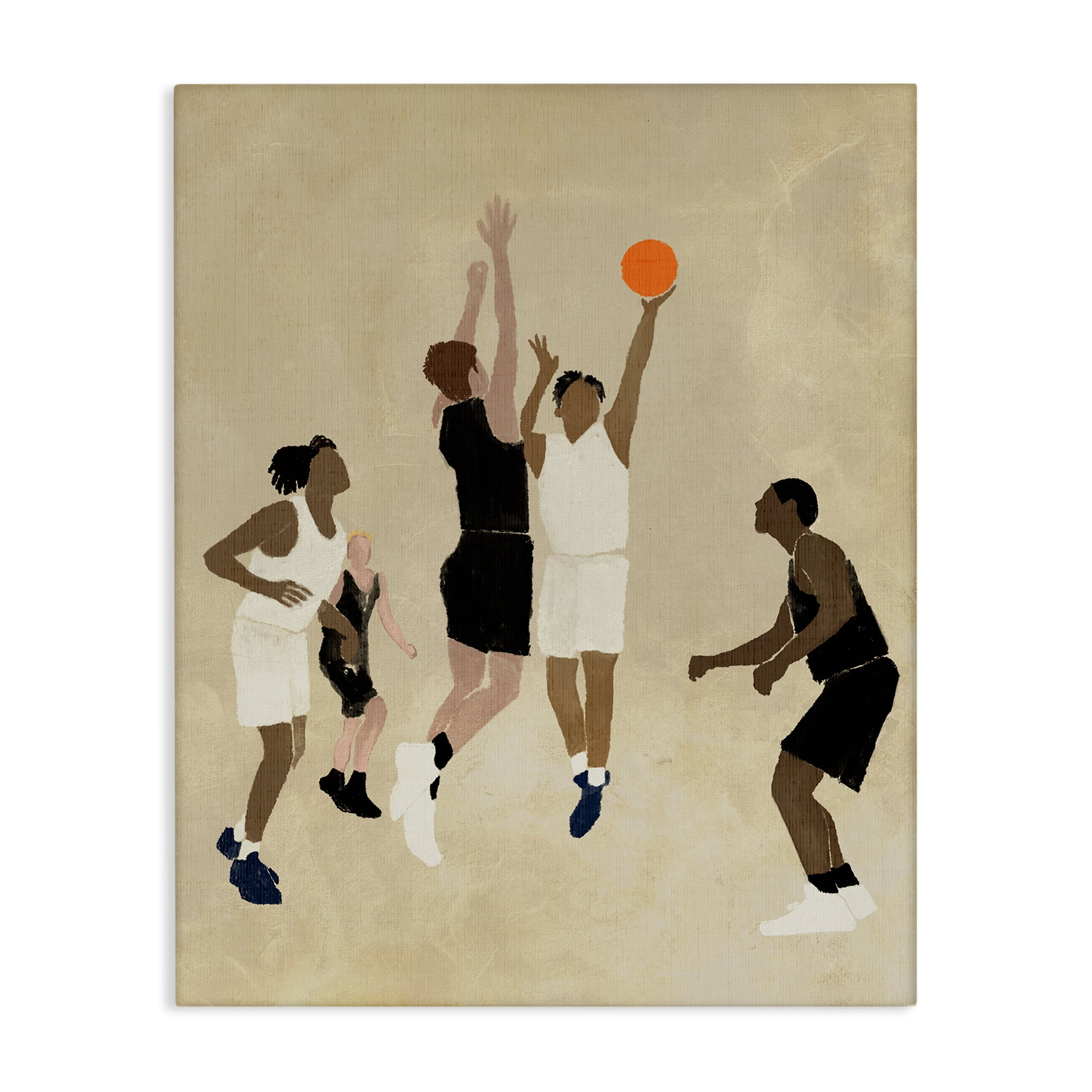 Stupell Industries Players with Basketball Sports Painting Wrapped Canvas Art Print Wall Art, 16 x 20