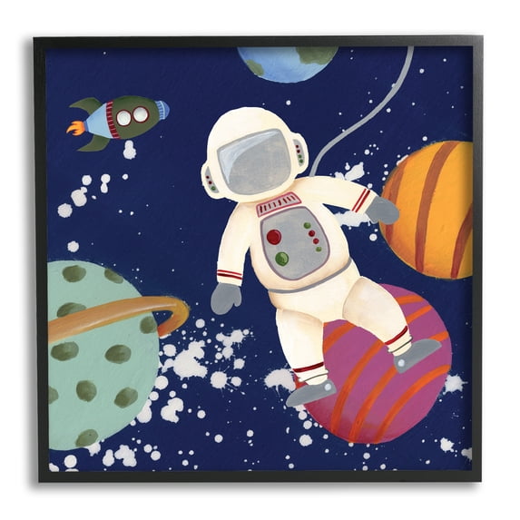 Stupell Industries Playful Astronaut Floating In Space Planets Rocketship, 12 x 12, Designed by Regina Moore
