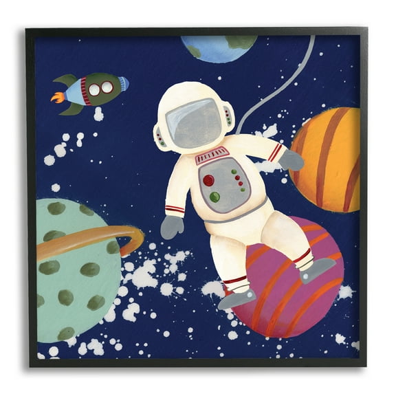 Stupell Industries Playful Astronaut Floating In Space Planets Rocketship, 12 x 12, Designed by Regina Moore